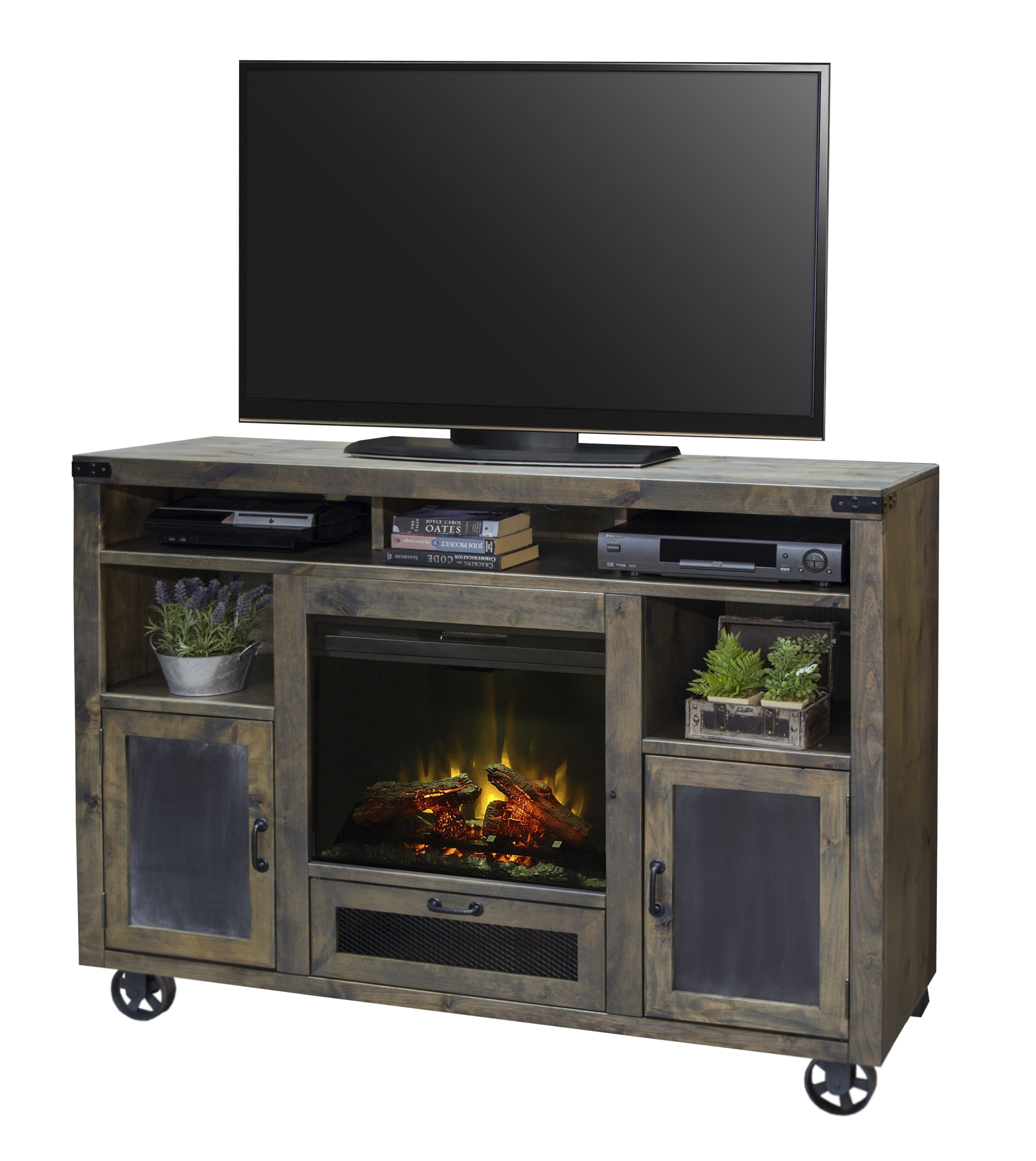 Narbonne TV Stand for TVs up to 78&#34; with Electric Fireplace Included