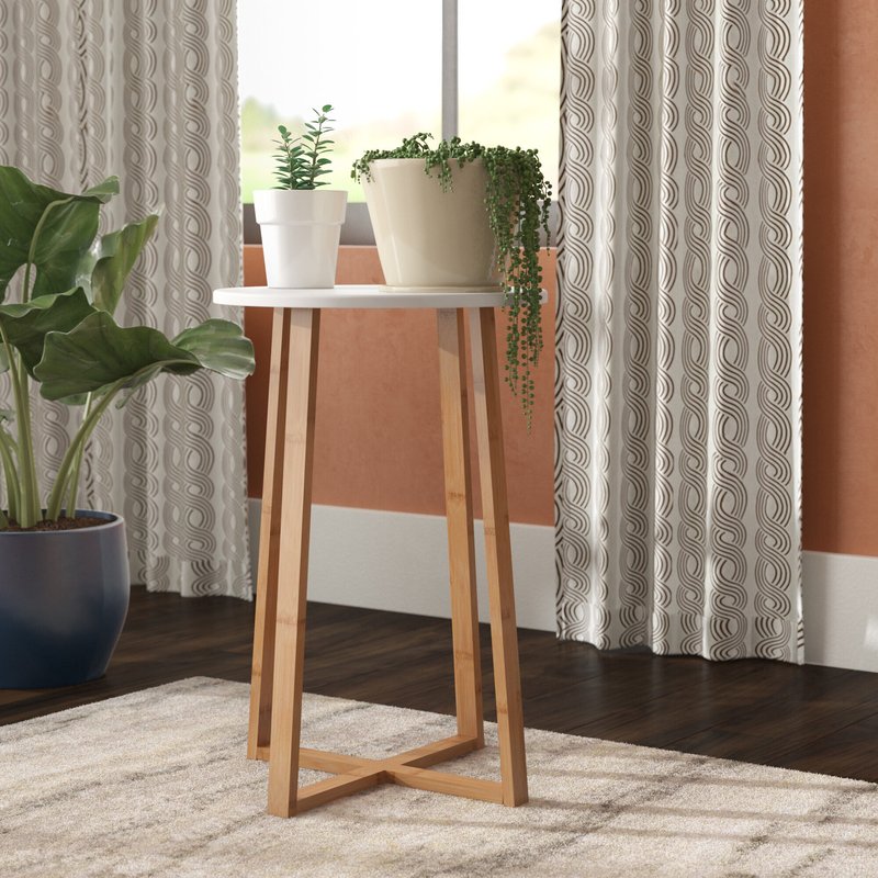 Natural Bamboo MDF Solid Manufactured Wood Pedestal Plant Table