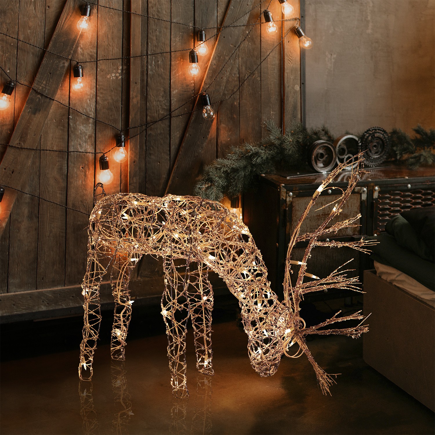 Outdoor/Indoor Christmas Grazing Reindeer Lighted Display