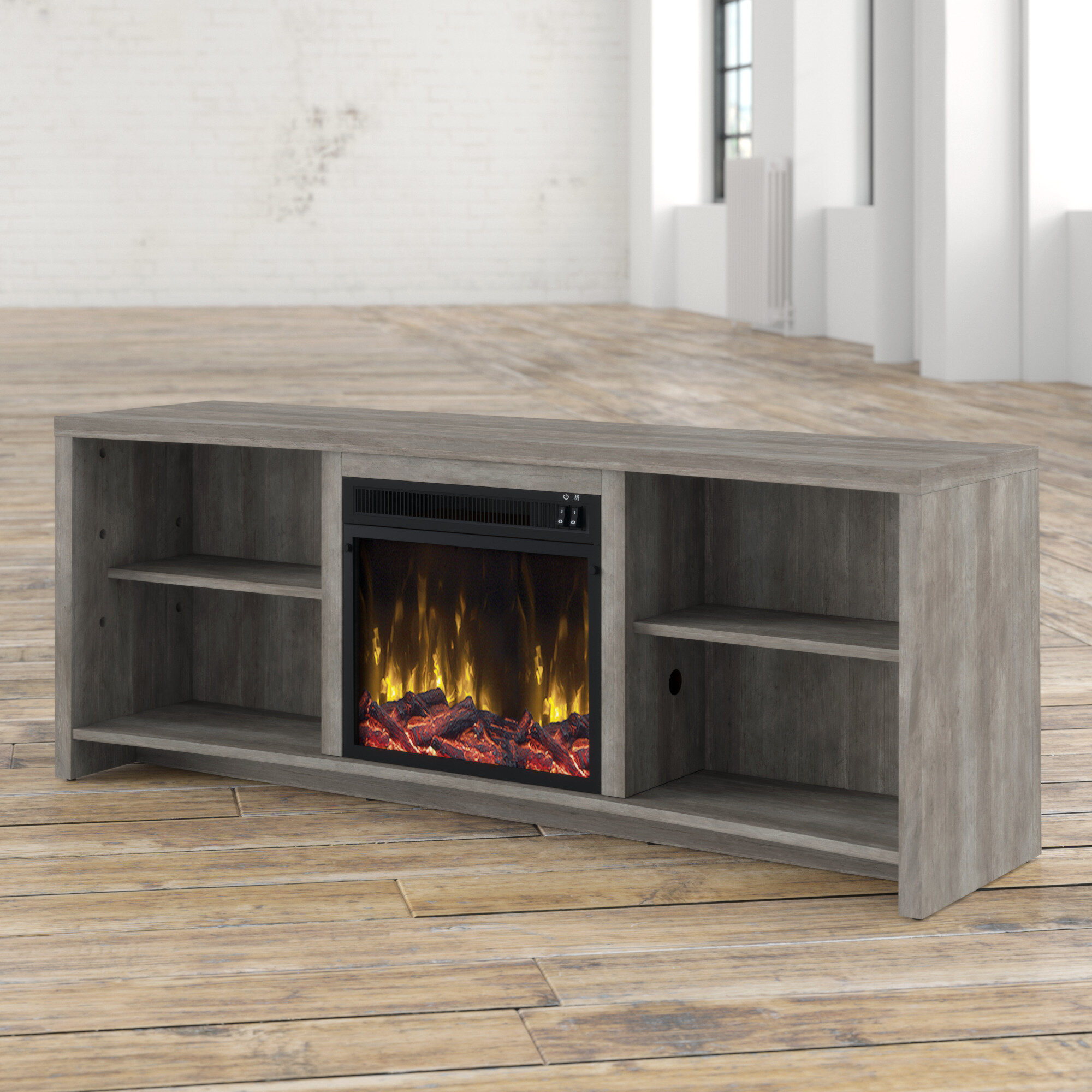 Pelton TV Stand for TVs up to 78" with Electric Fireplace Included
