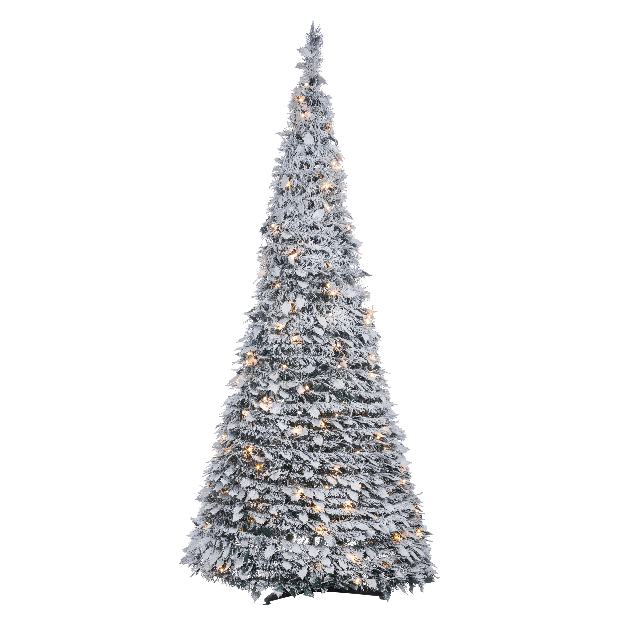 Pop up Holly Leaves Silver Pine Artificial Christmas Tree with Clear/White Lights