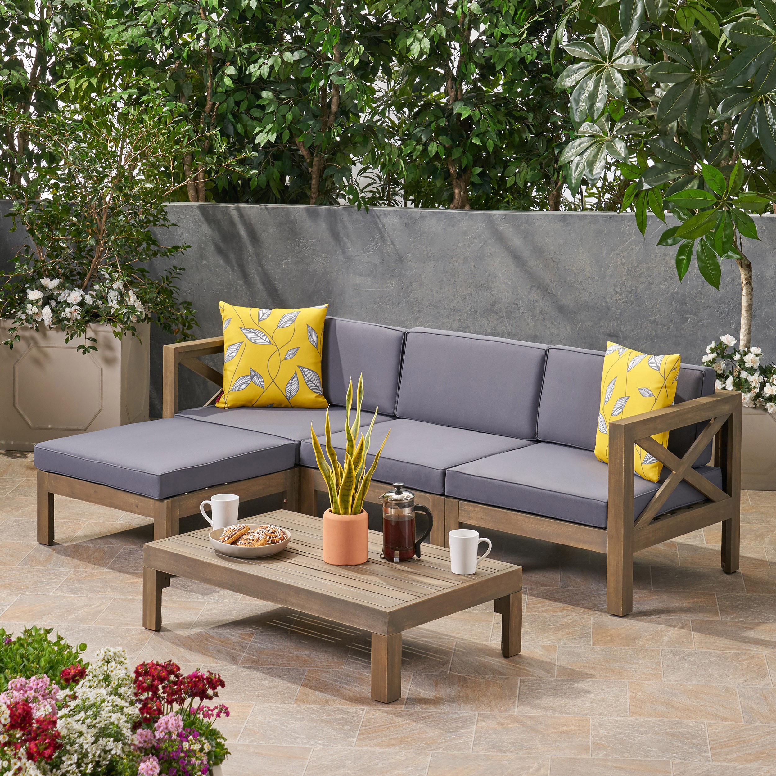 Reina Outdoor 5 Piece Sectional Seating Group with Cushions
