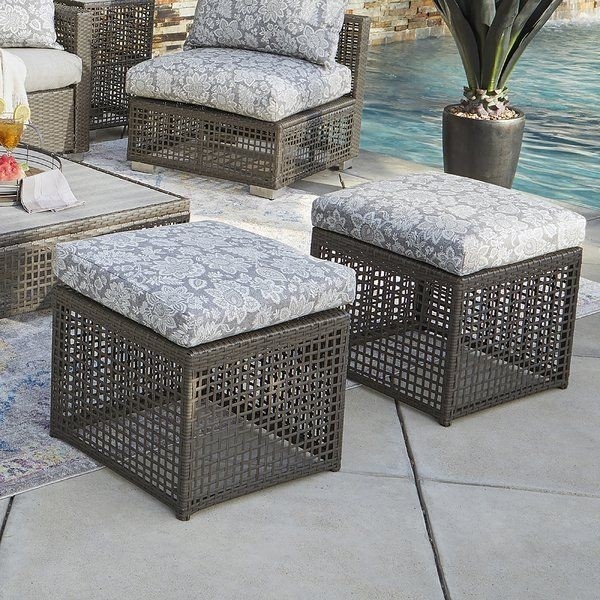 Santo Open Weave Outdoor Ottoman with Cushion (Set of 2)