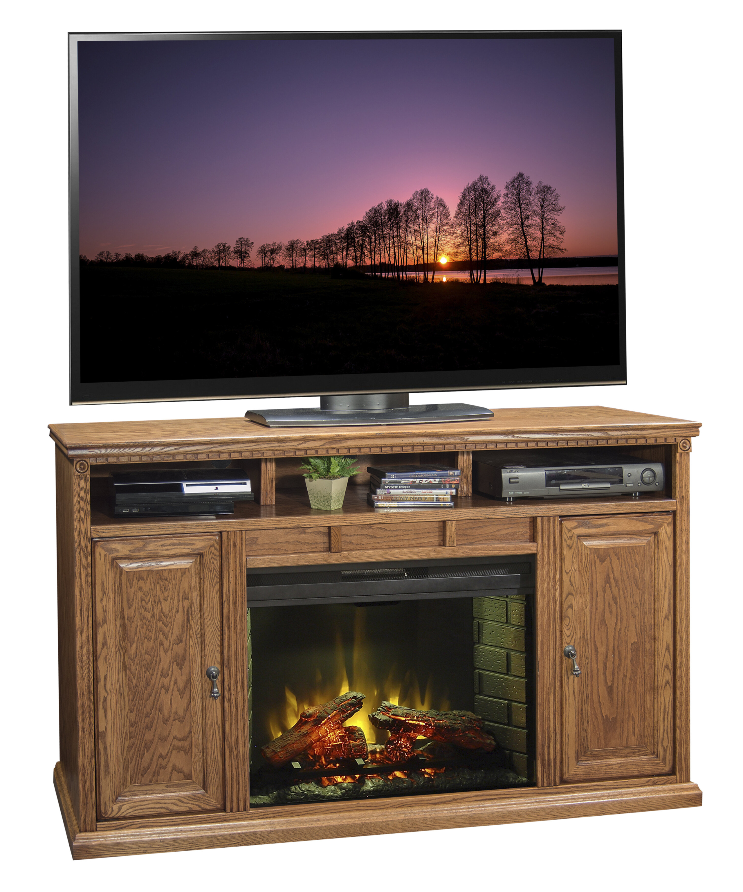 Scottsdale Solid Wood TV Stand for TVs up to 70&#34; with Electric Fireplace Included