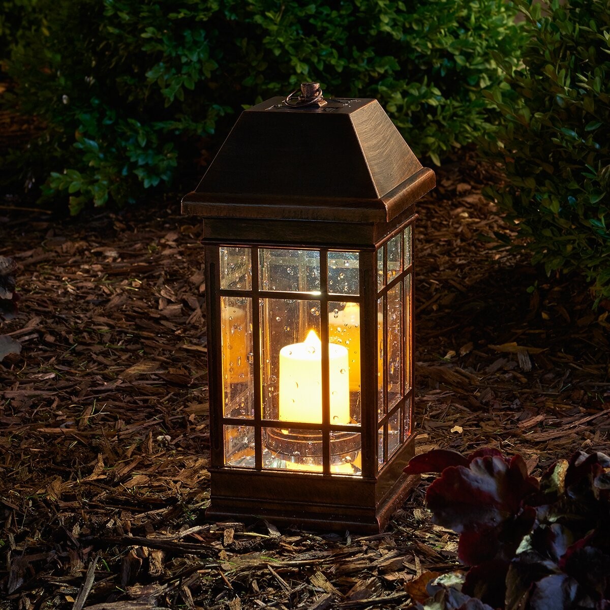 Solar Bronze Solar Powered LED Outdoor Lantern with Electric Candle