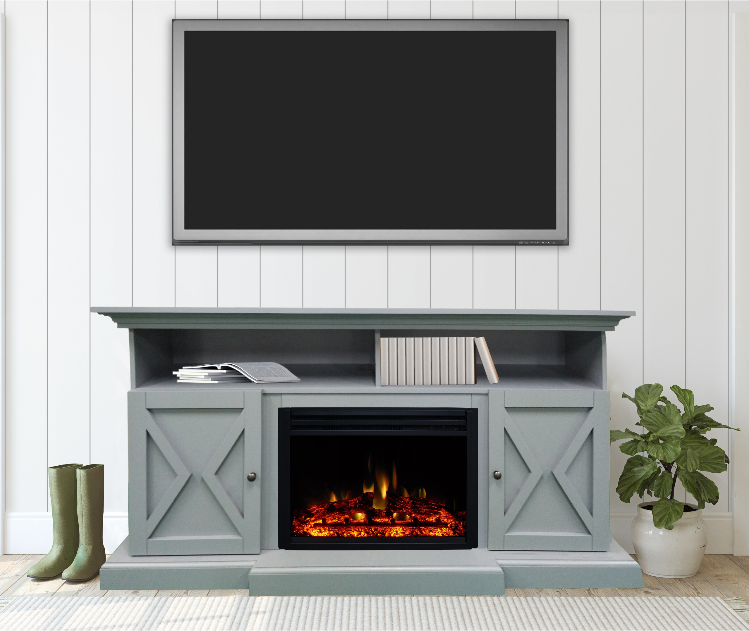 Summit Farmhouse TV Stand for TVs up to 70&#34; with Fireplace Included
