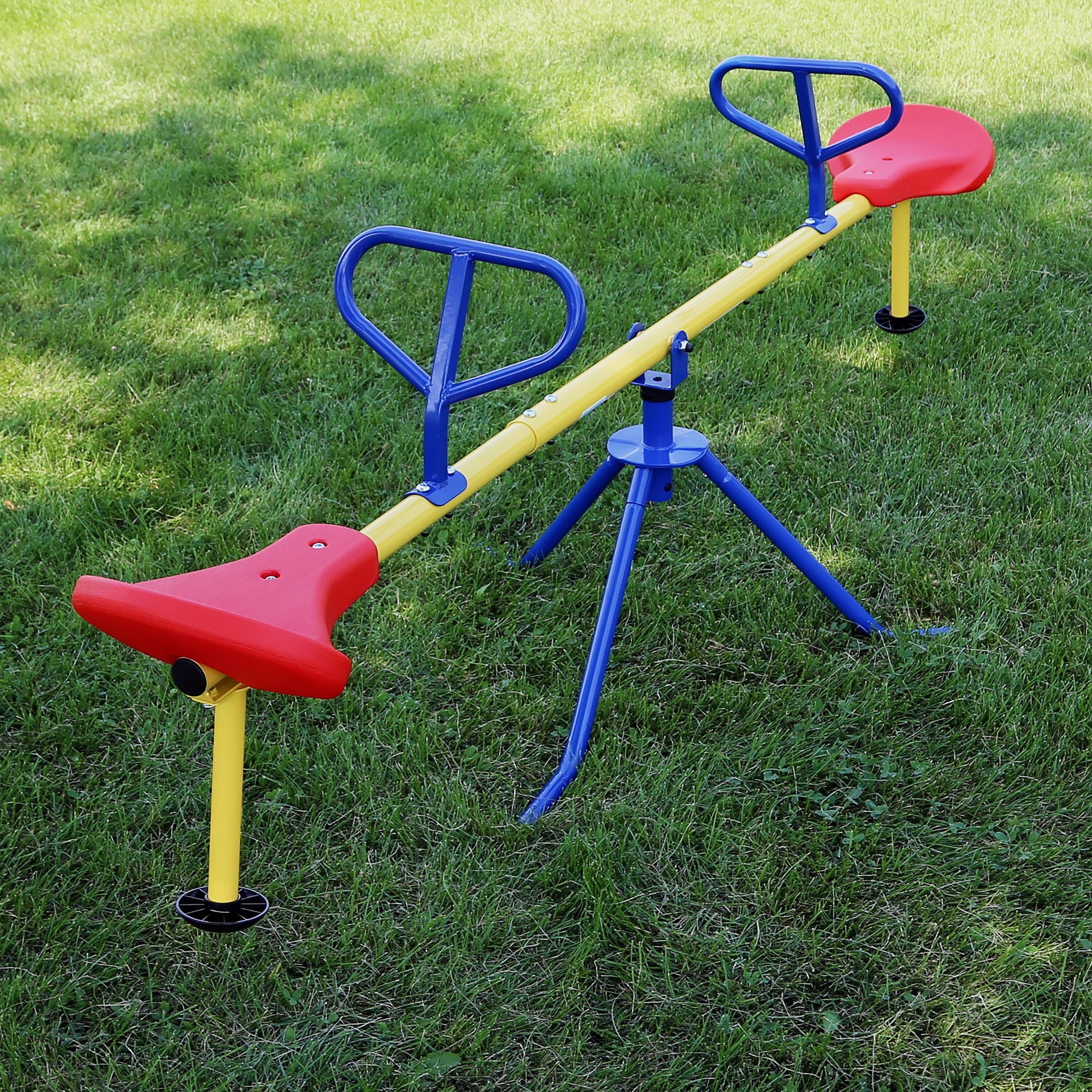 KINGC Outdoor Kids Seesaw Swivel Teeter with Easy-Grip Handles Playground Equipment
