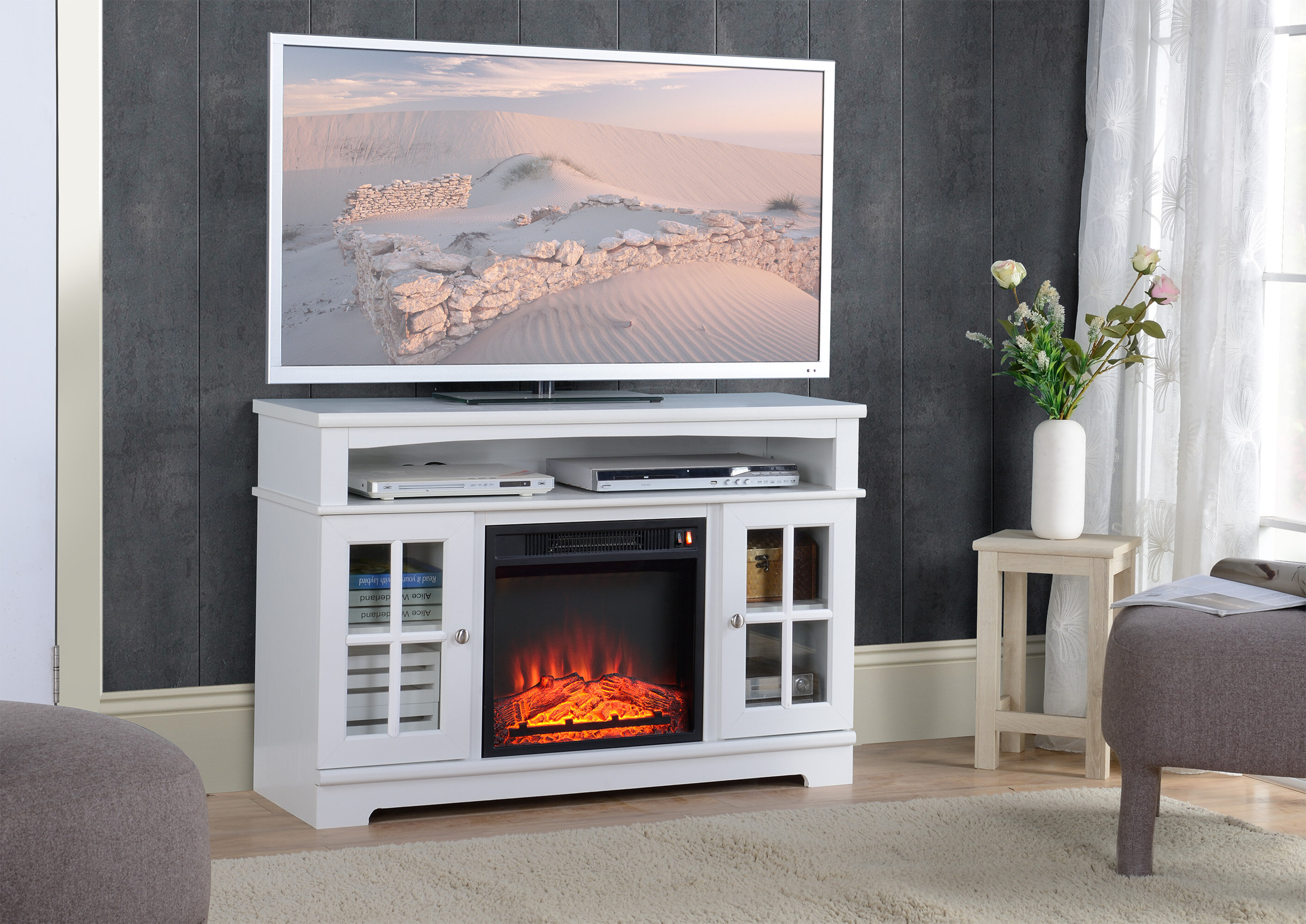 Tesha TV Stand for TVs up to 48" with Fireplace Included