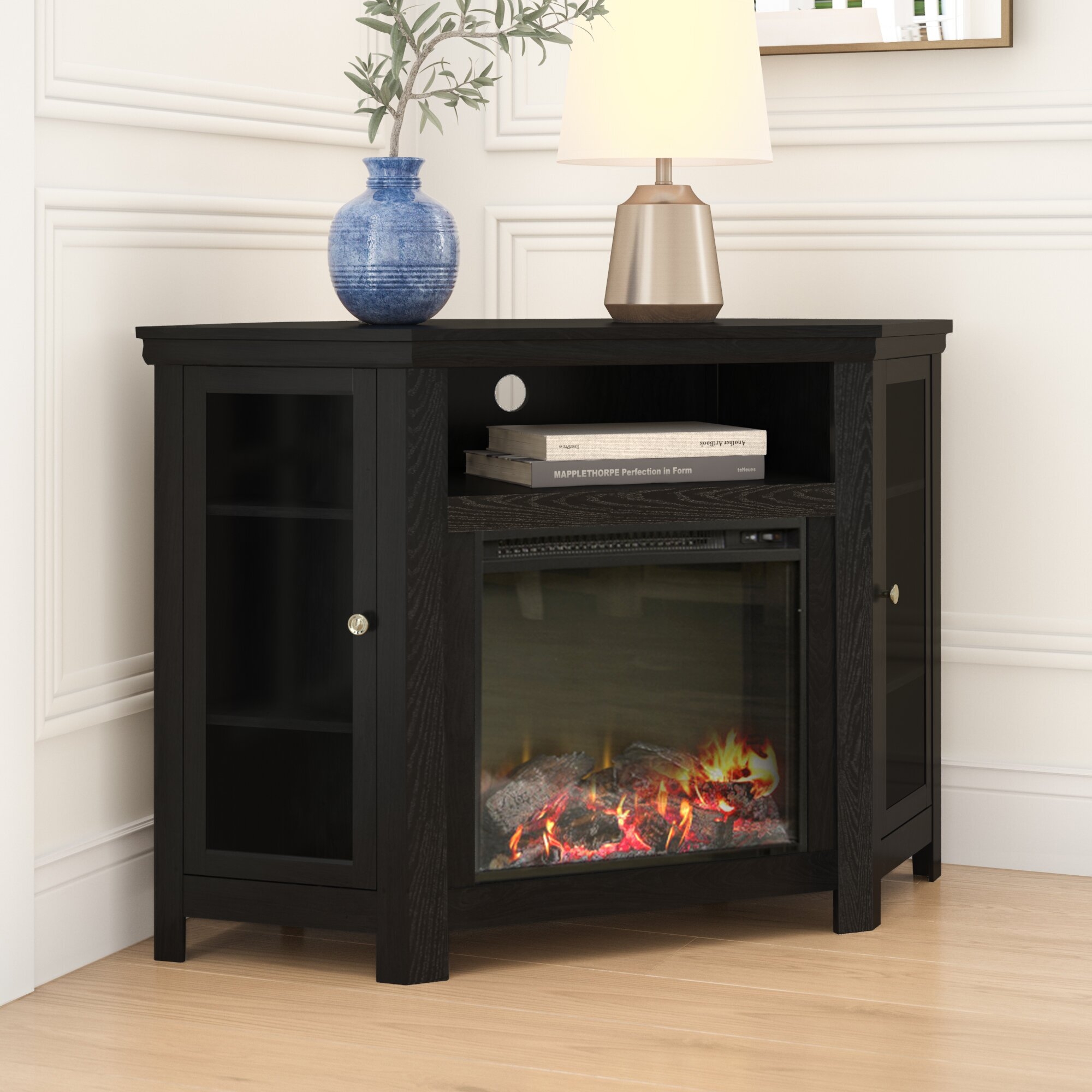 Corner fireplace deals tv stand