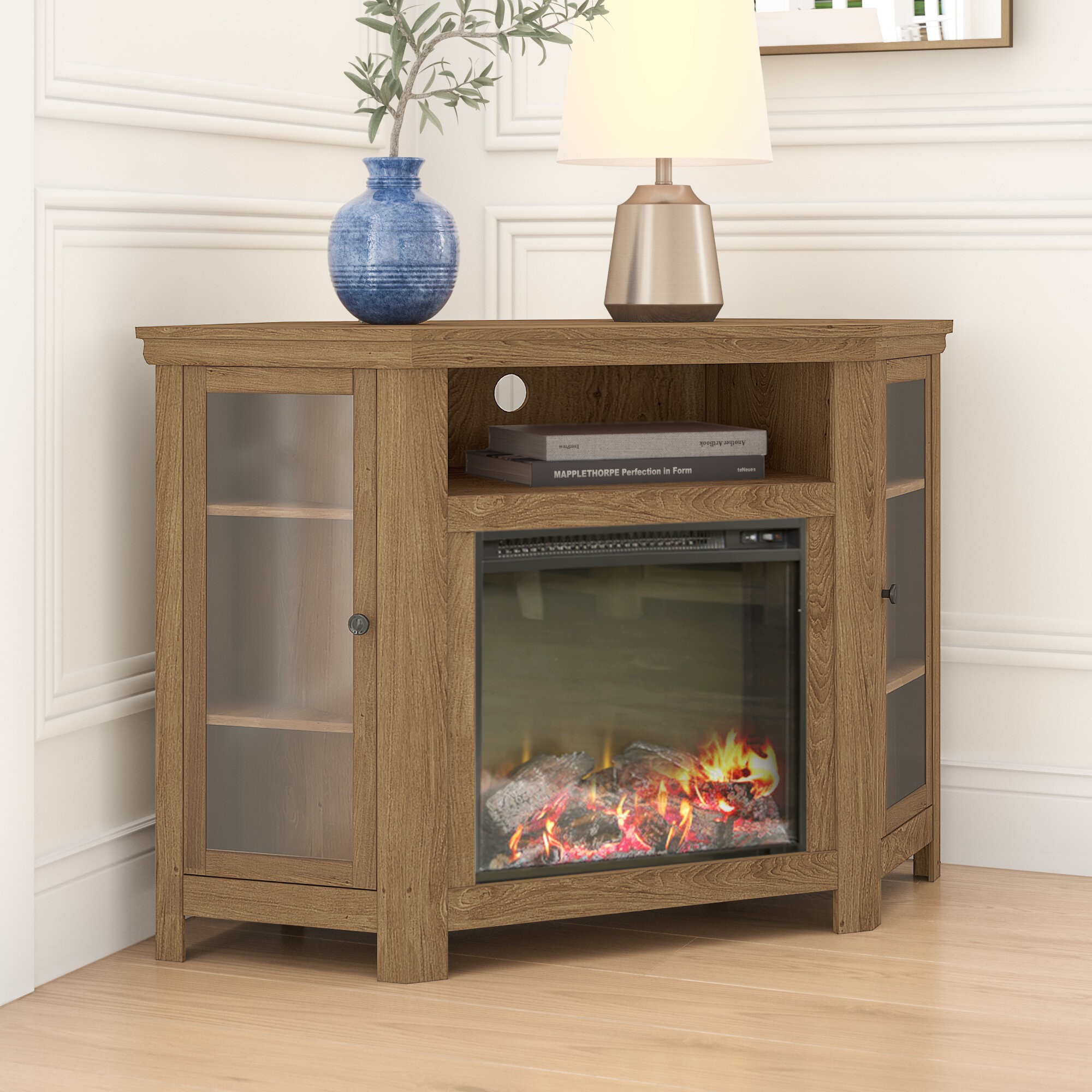 Tieton Corner TV Stand for TVs up to 50" with Electric Fireplace Included
