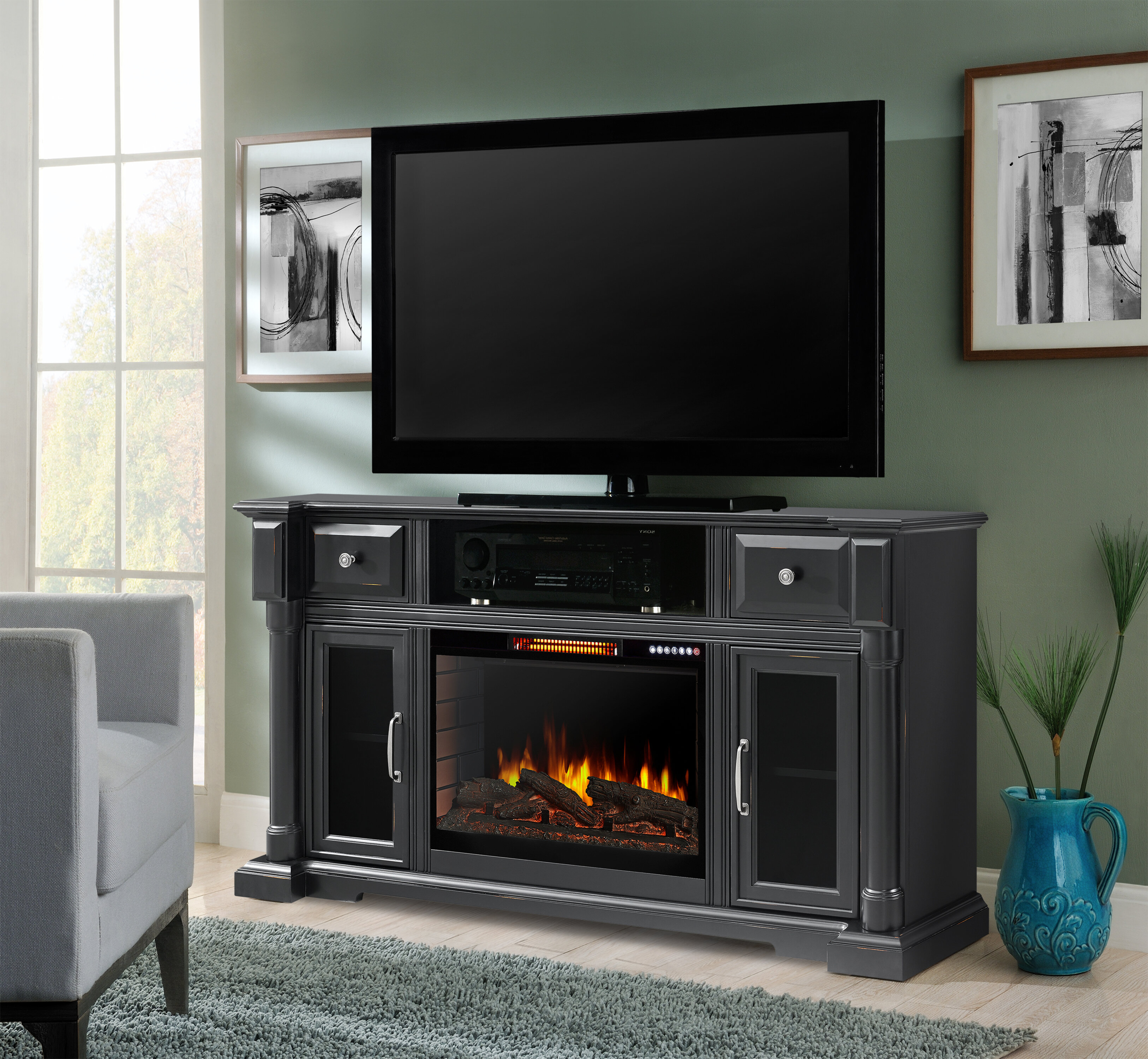 Vermont TV Stand for TVs up to 78" with Electric Fireplace Included