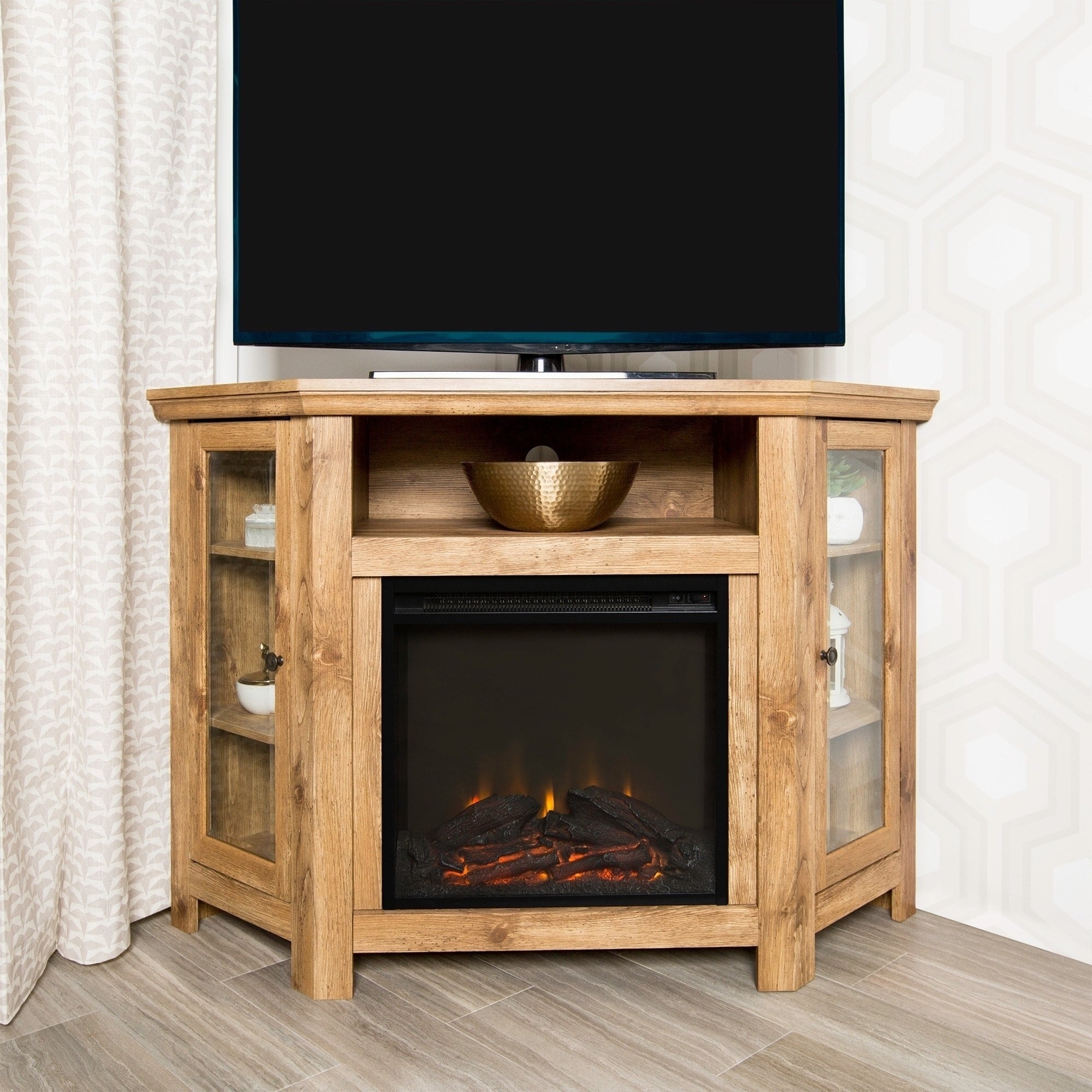 We furniture barnwood 48 inch corner fireplace tv stand