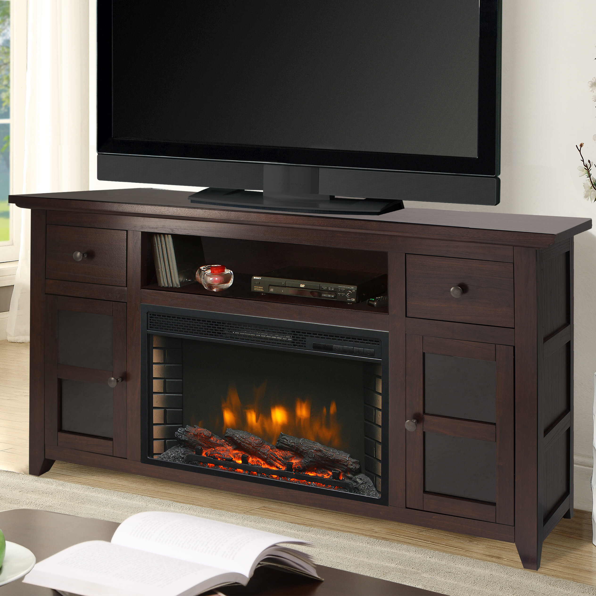 Winchester TV Stand for TVs up to 70" with Electric Fireplace Included