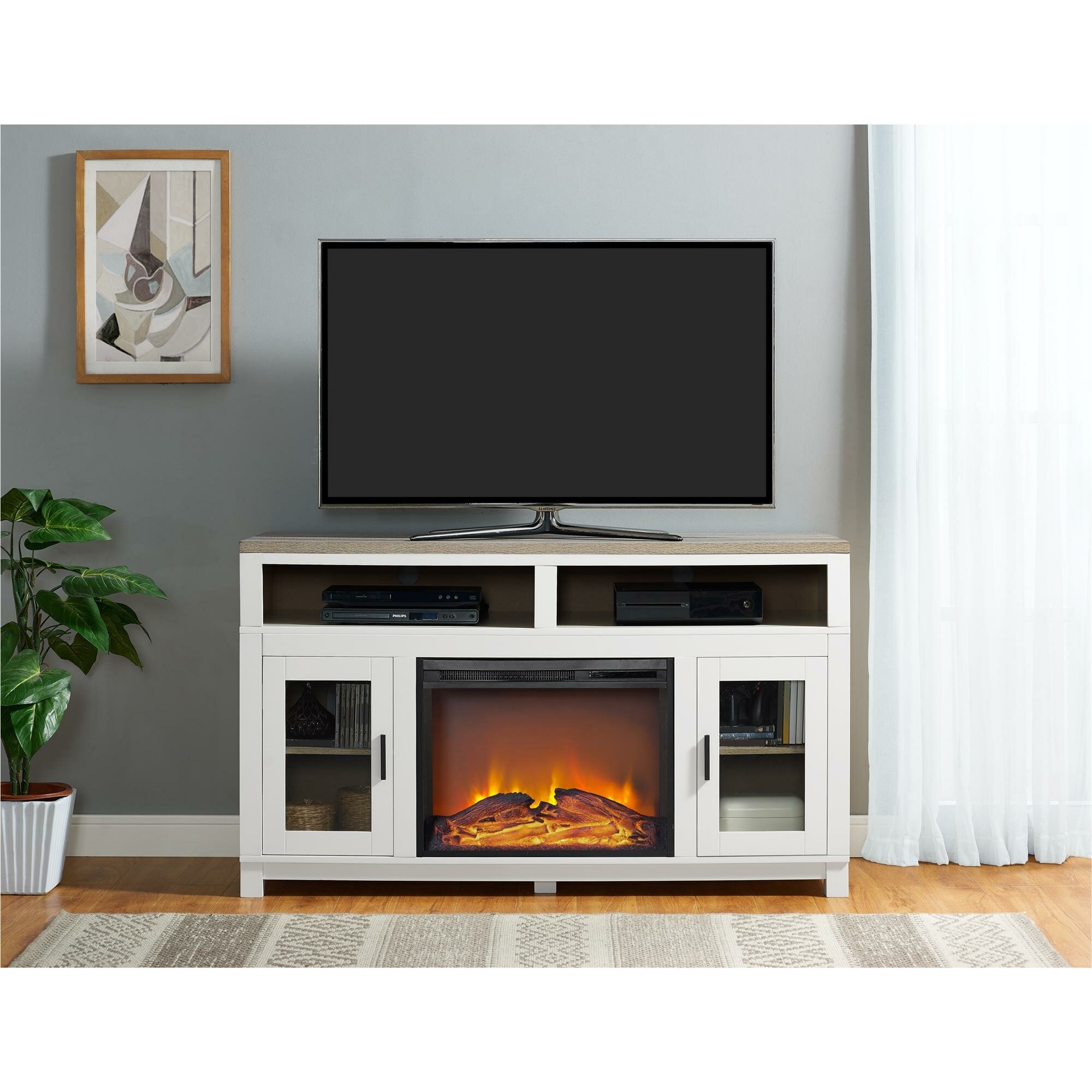 Zahara TV Stand for TVs up to 60" with Electric Fireplace Included