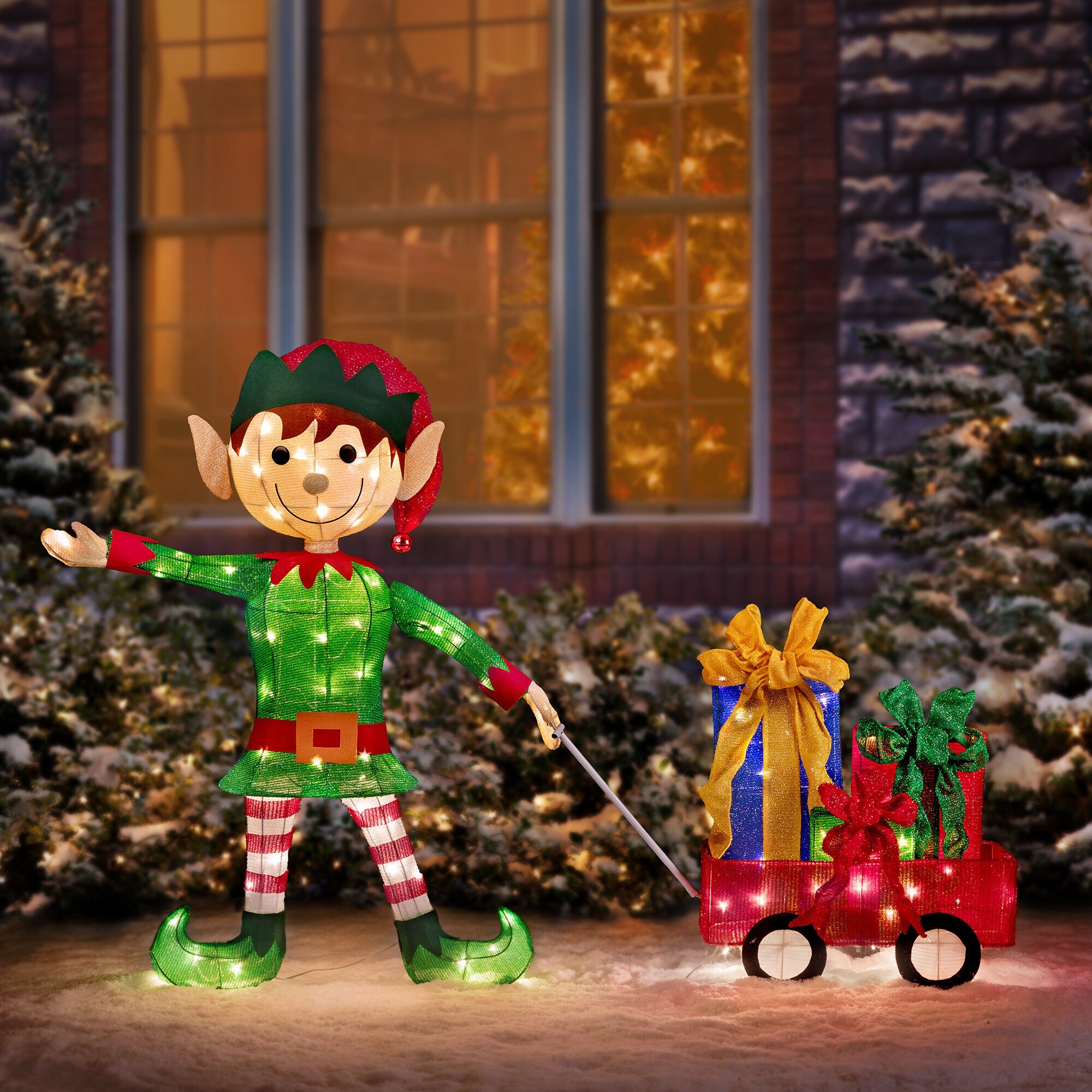 2 Piece Elf Pulling Wagon Lighted Display Set 2 Piece Elf Pulling Wagon Lighted Display Set