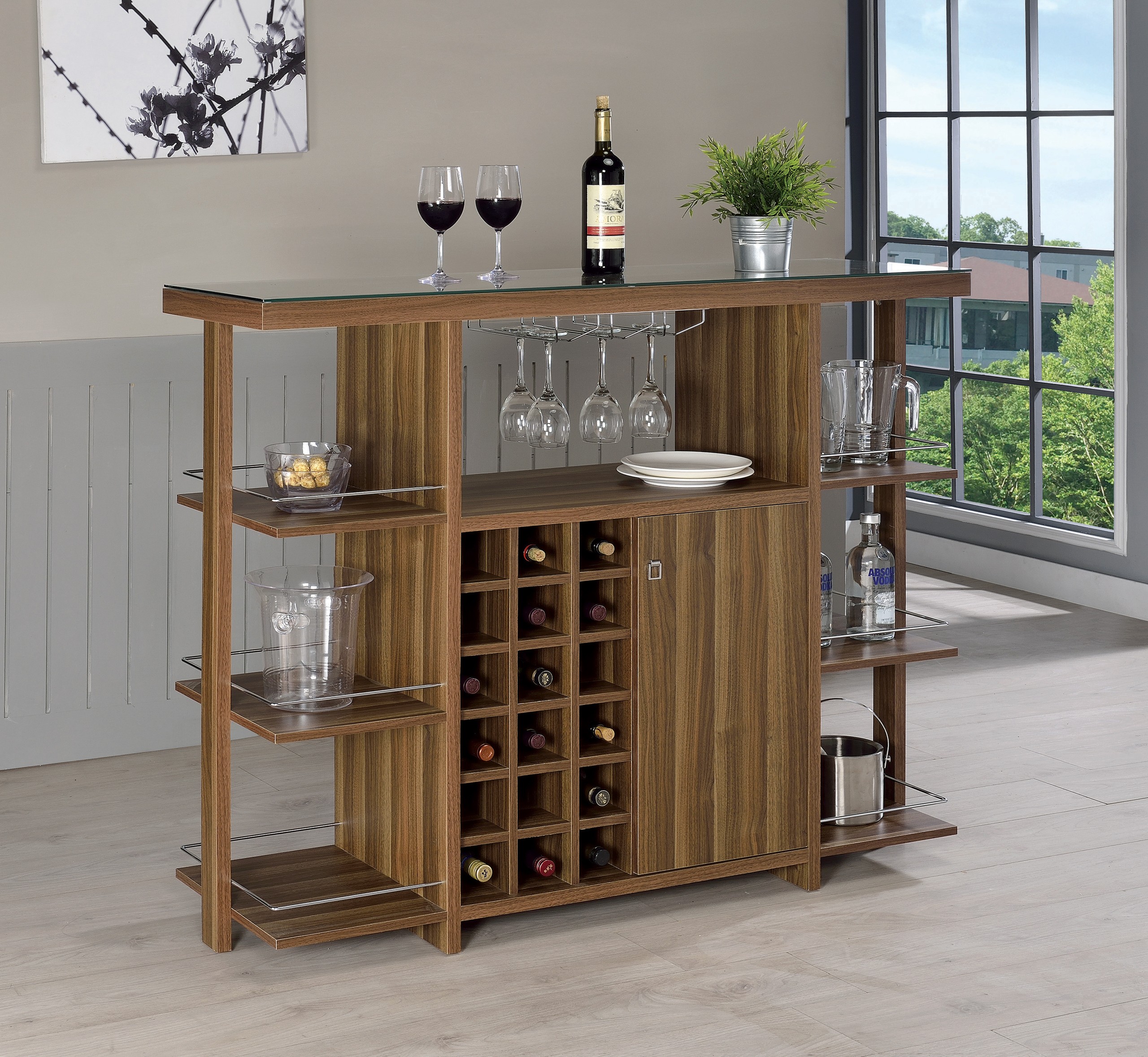 Bar Cabinets With Wine Fridge Foter   Aadil Open Shelf Bar Cabinet With Wine Storage 