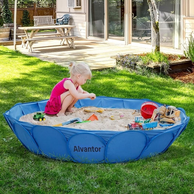 Alvantor Sandbox Sandpit Outdoor Backyard Kids Pool Foldable Dog Bathing Tub Play Accessories for Sand Toys 63&rdquo;x12&rdquo; Patent Pending