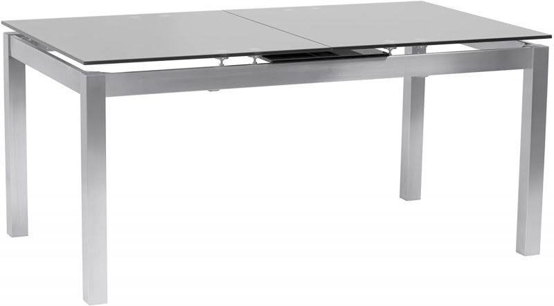 Armen Living Ivan Extendable Dining Table with Tempered Glass Top and Brushed Stainless Steel Finish