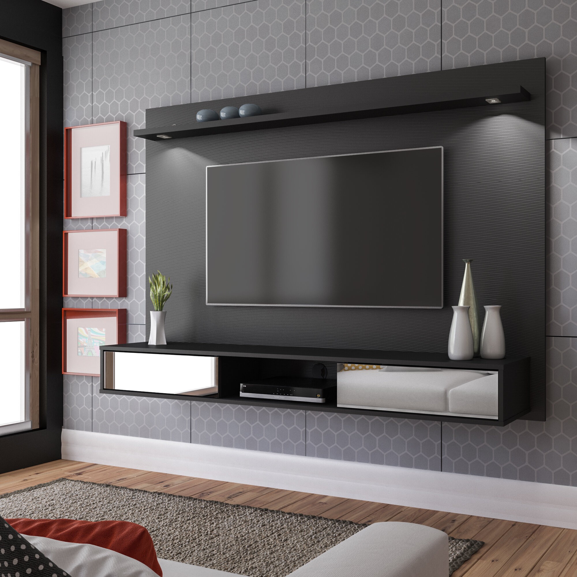 Home living room TV wall background wall shelf/A Floating shelf wall