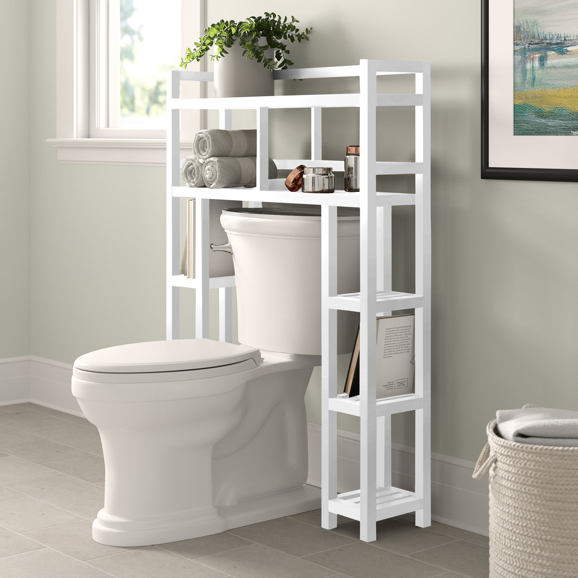 Bernardston 34.5" W x 48" H x 9" D Solid Wood Free-Standing Over-the-Toilet Storage