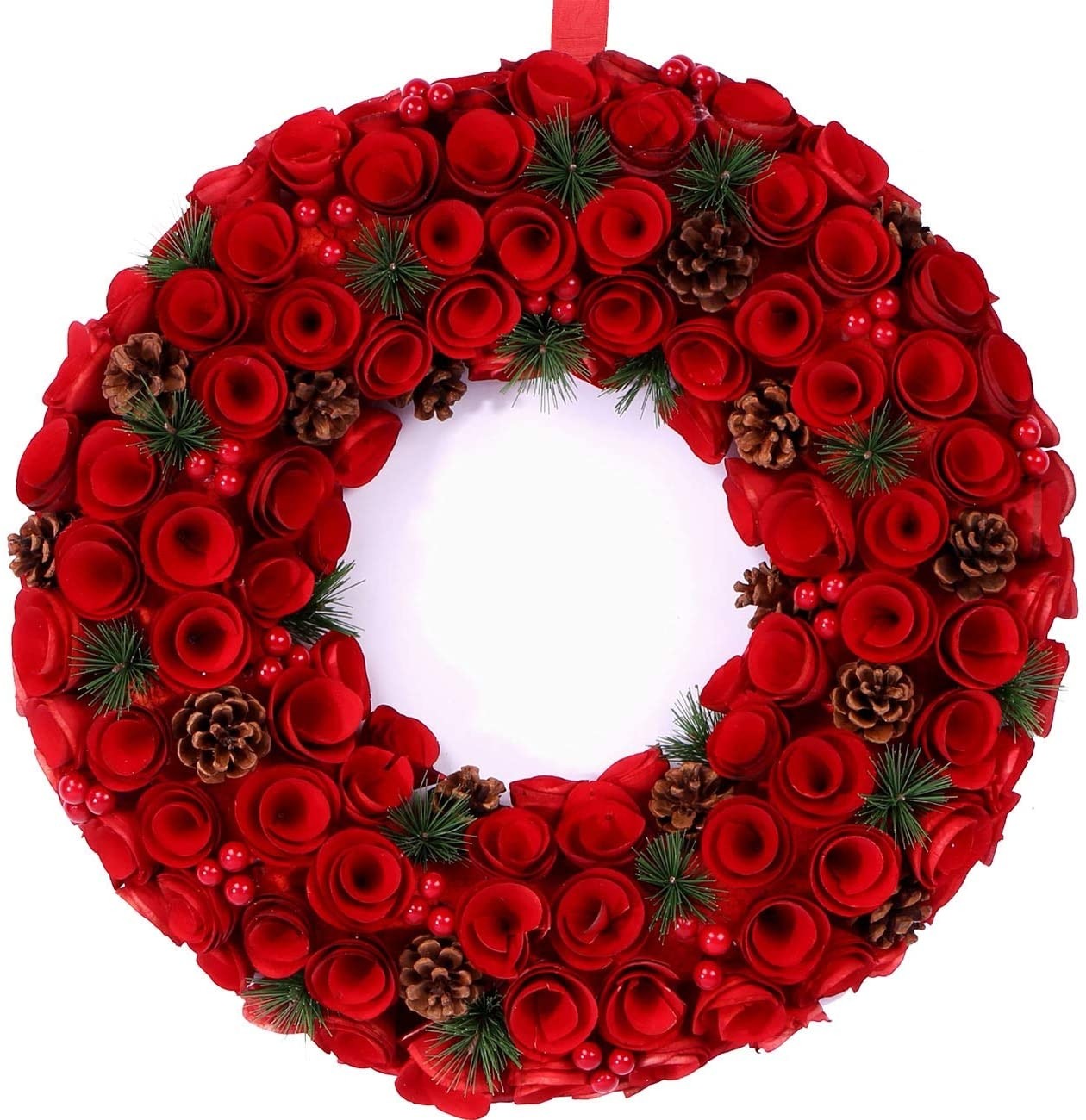 Boxwood Wreath Red Berries and Pinecone Festival Garland Decoration Boxwood Wreath Red Berries and Pinecone Festival Garland Decoration