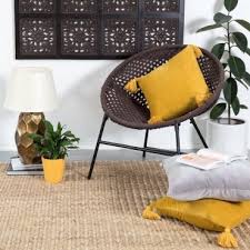 Brown Round Chair with Yellow Pillow Brown Round Chair with Yellow Pillow