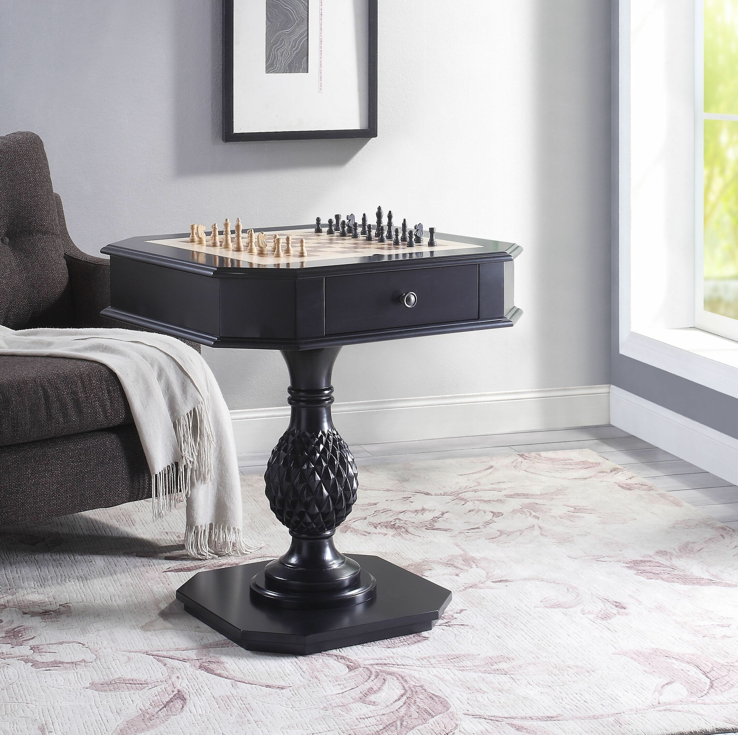 Chess backgammon table with ornate details Chess backgammon table with ornate details