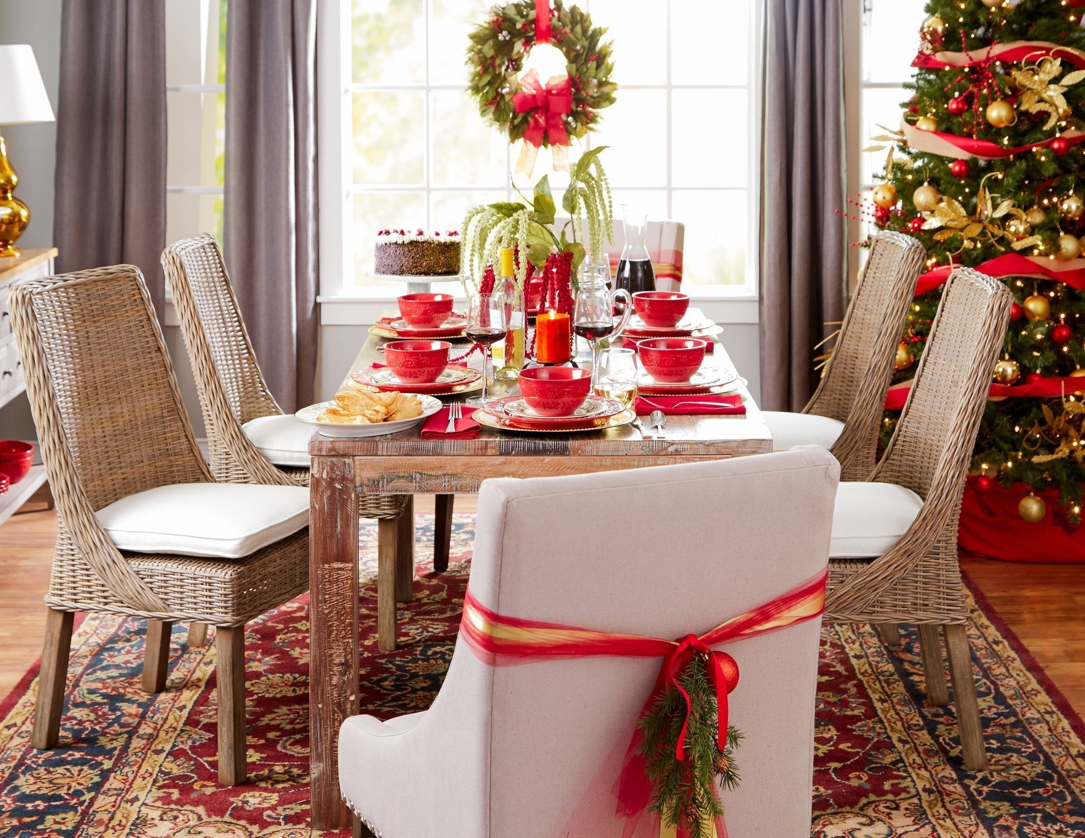 Christmas Wreath Anchored in a Statement Window Christmas Wreath Anchored in a Statement Window