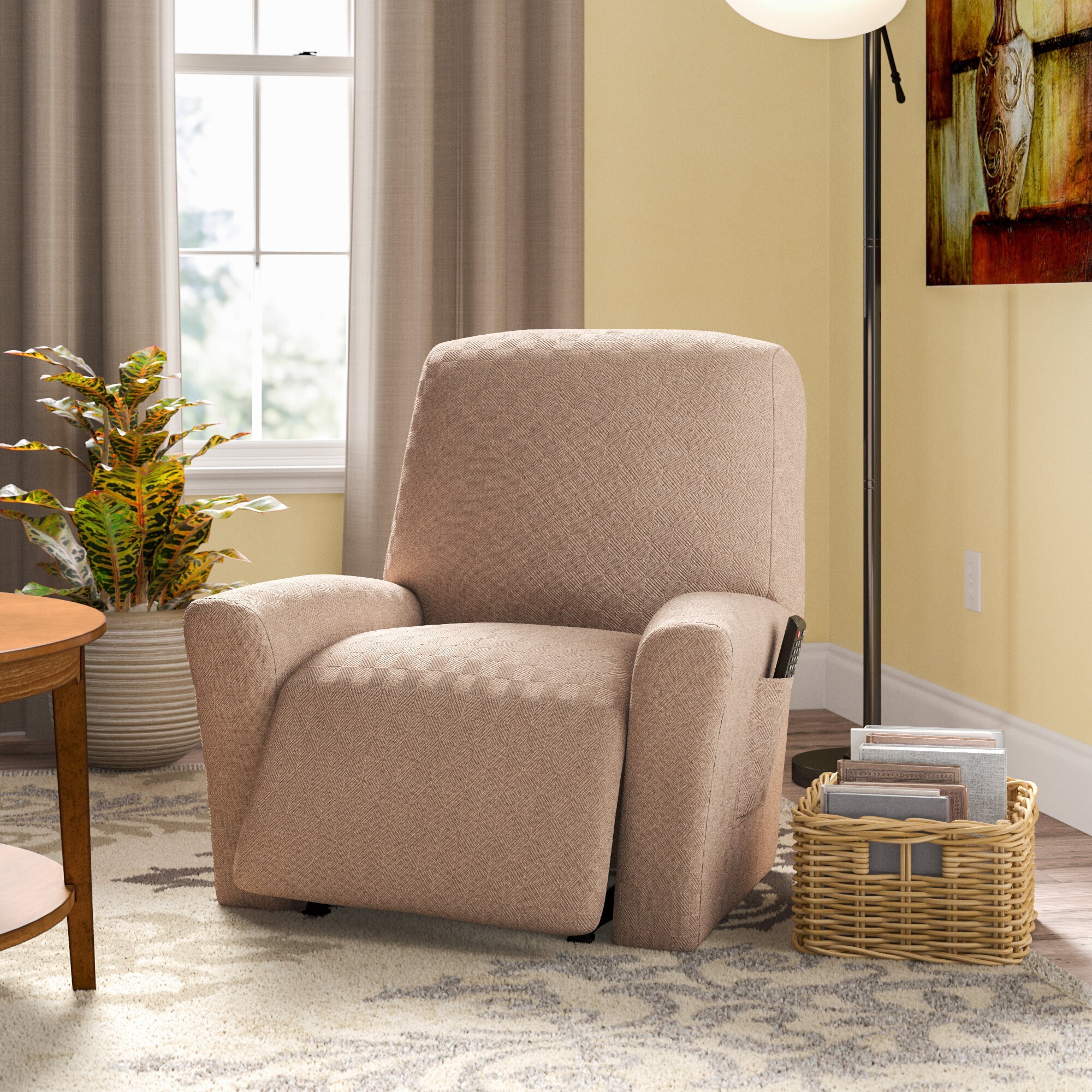 How To Choose A Slipcover Foter   Classic Beige Box Cushion Recliner Slipcover 