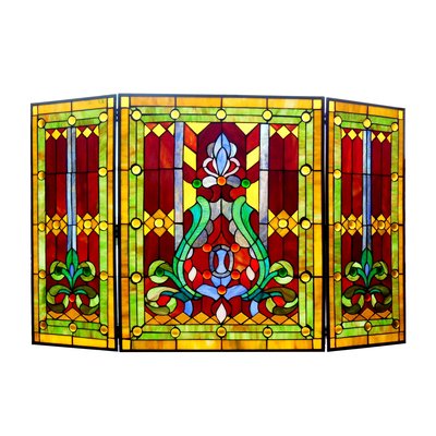 Colorful 3 Panel Bronze Fireplace Screen Colorful 3 Panel Bronze Fireplace Screen
