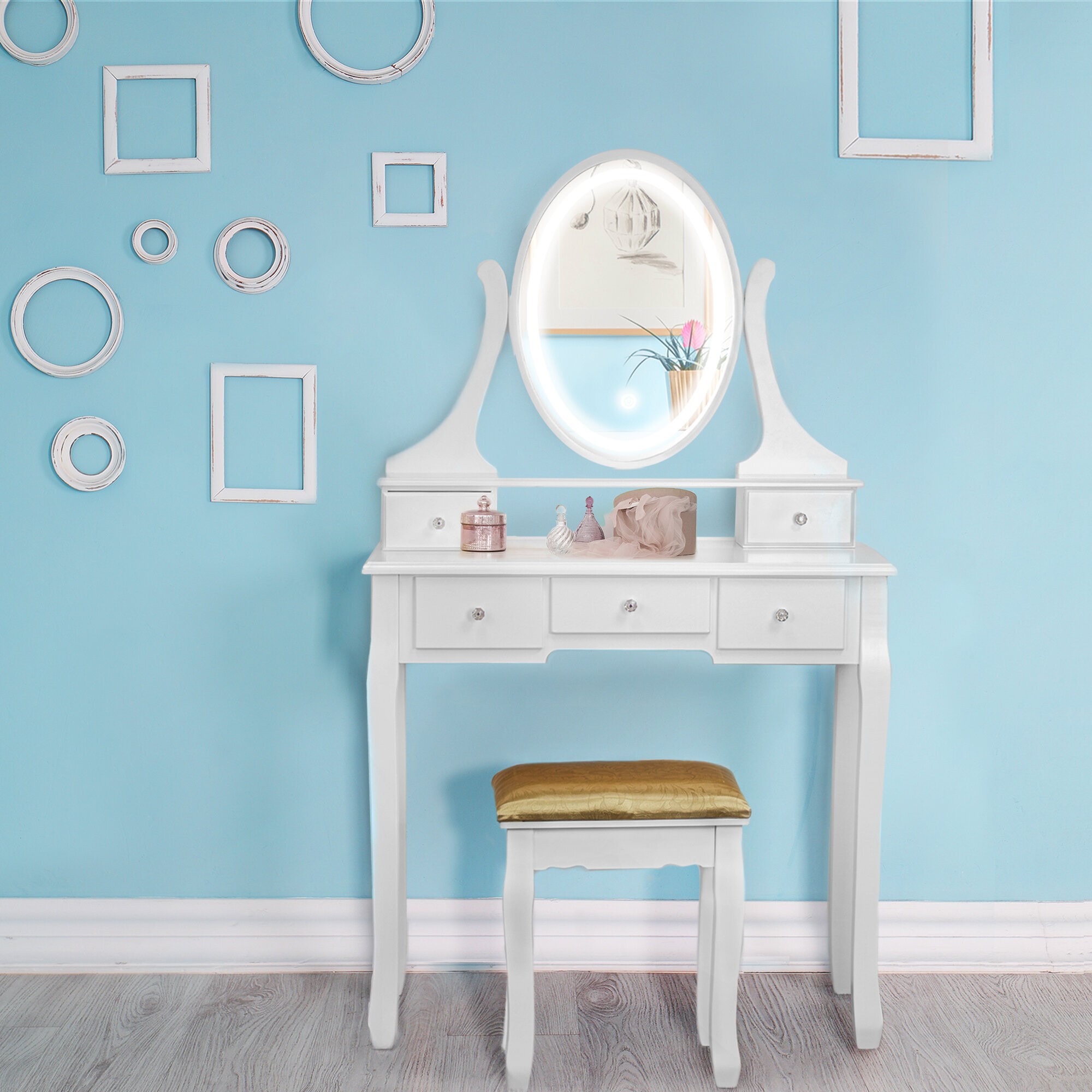 Nicol vanity set best sale with stool and mirror