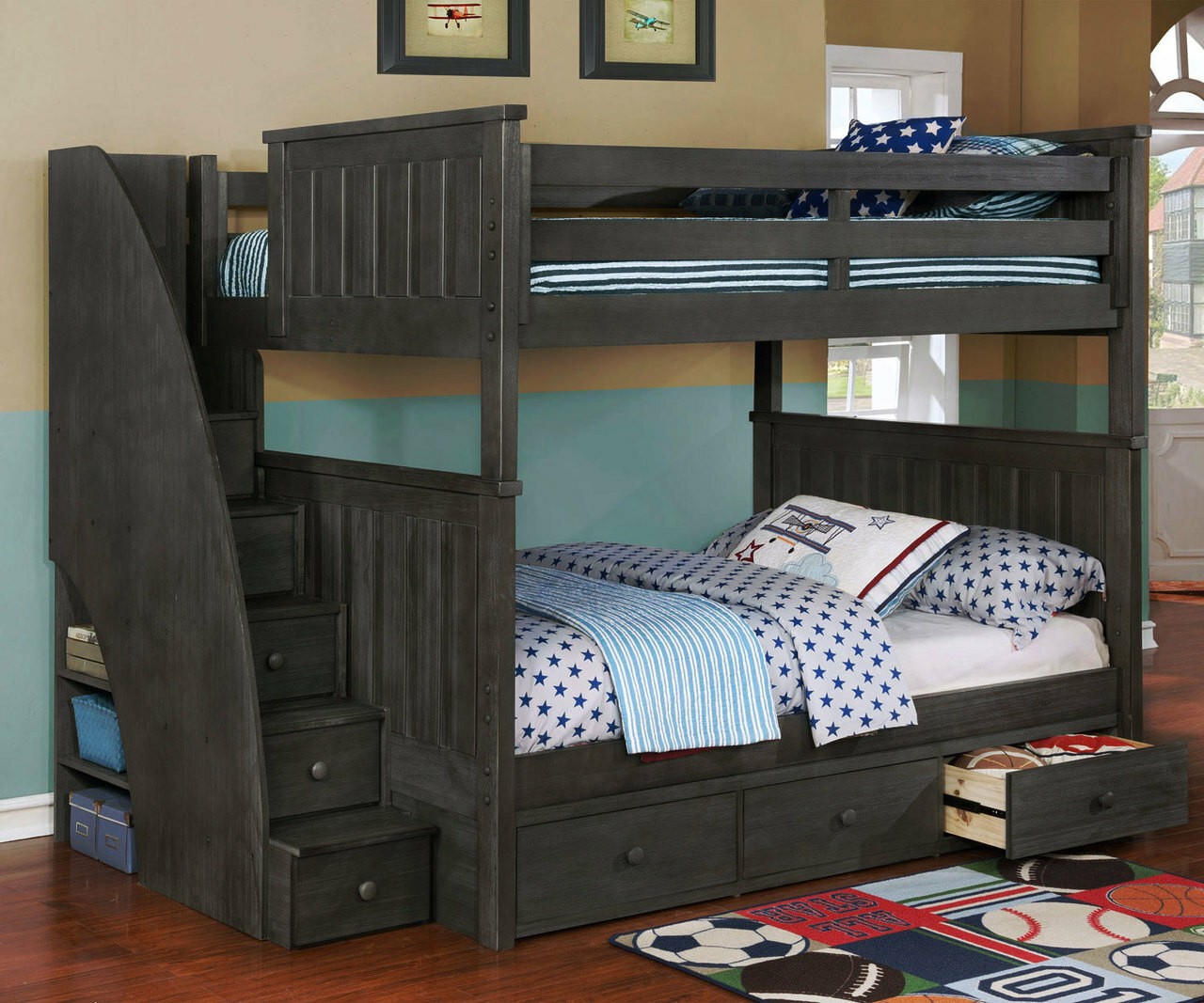 Driftwood Full Over Full Bunk Bed with Storage Stairs