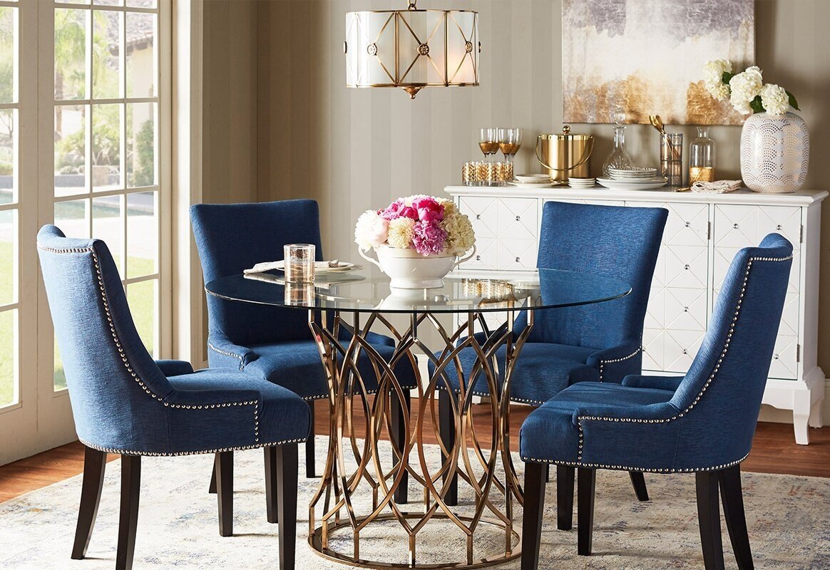 navy and gold dining room