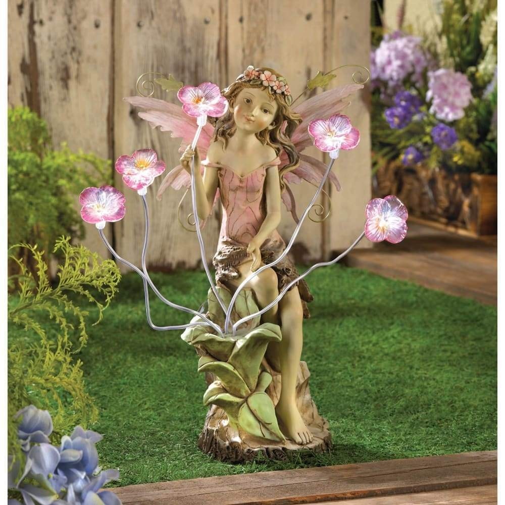 peony fairy solar statue