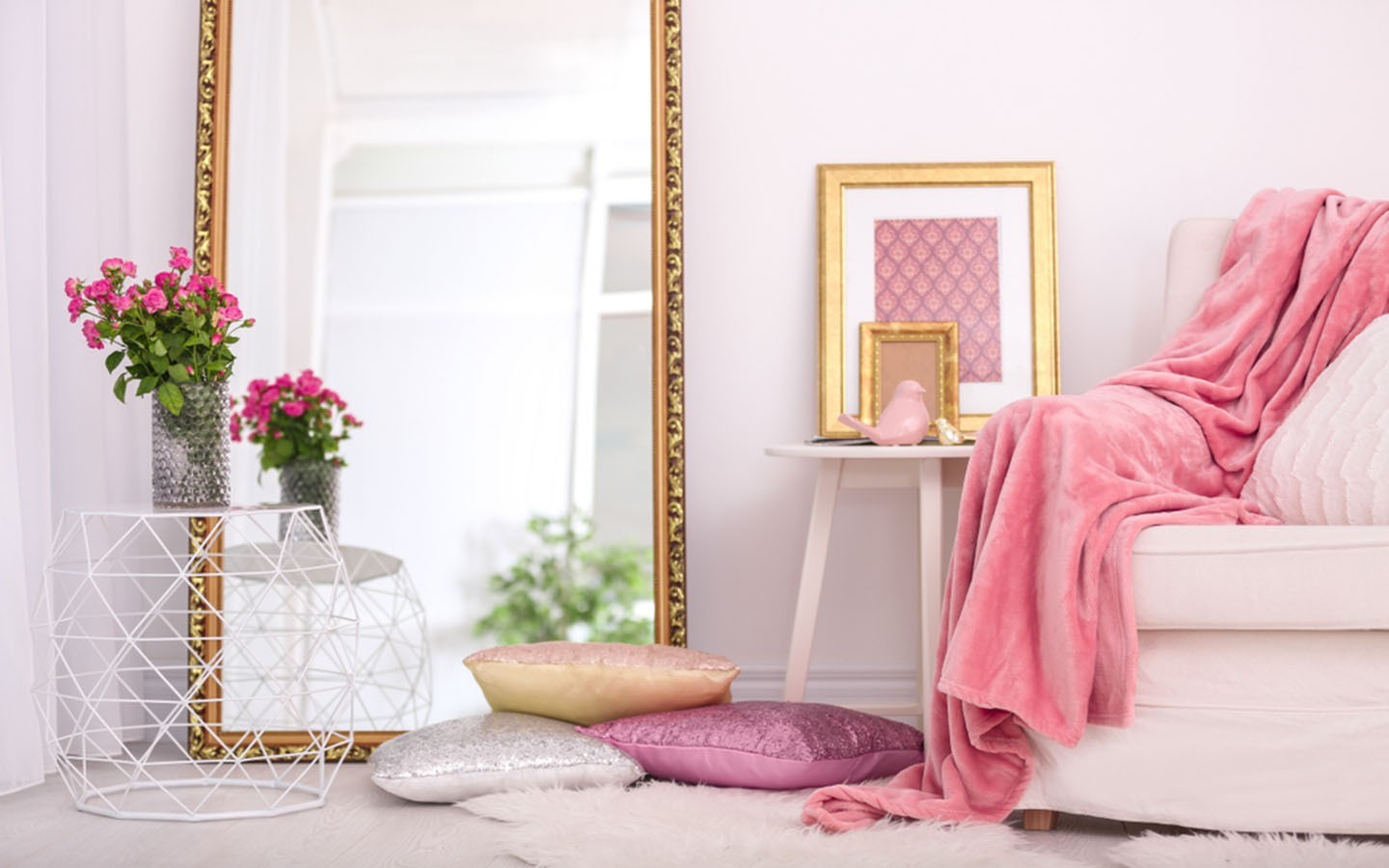 Elegant room interior with large mirror Elegant room interior with large mirror