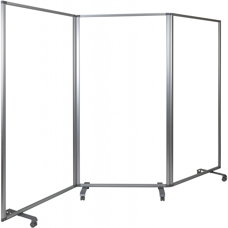 Flash Furniture Transparent Acrylic Mobile Partition with Lockable Casters, 72"H x 36"L (3 Sections Included)