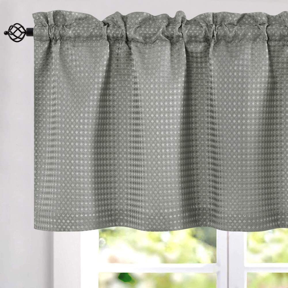 Grey Short Curtains for Gray Small Window 45 inch Water Repellent Waffle-Weave Textured Window Drapes Kitchen Curtains 2 Panels