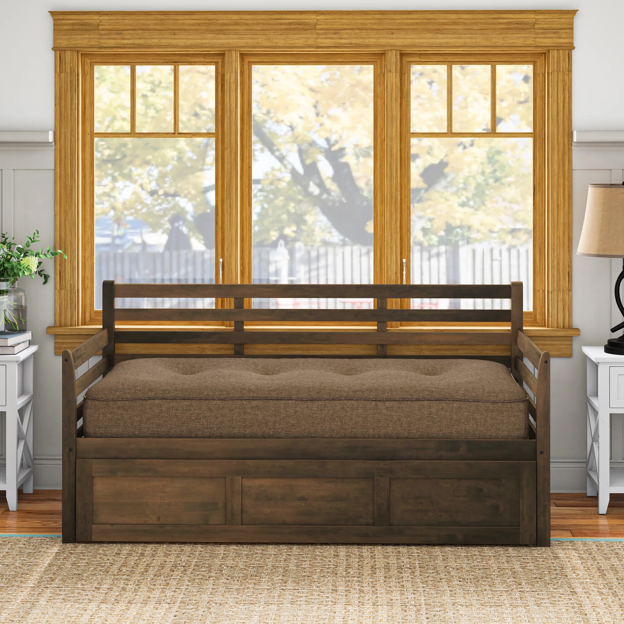 Haney Twin Solid Wood Daybed with Trundle and Mattress