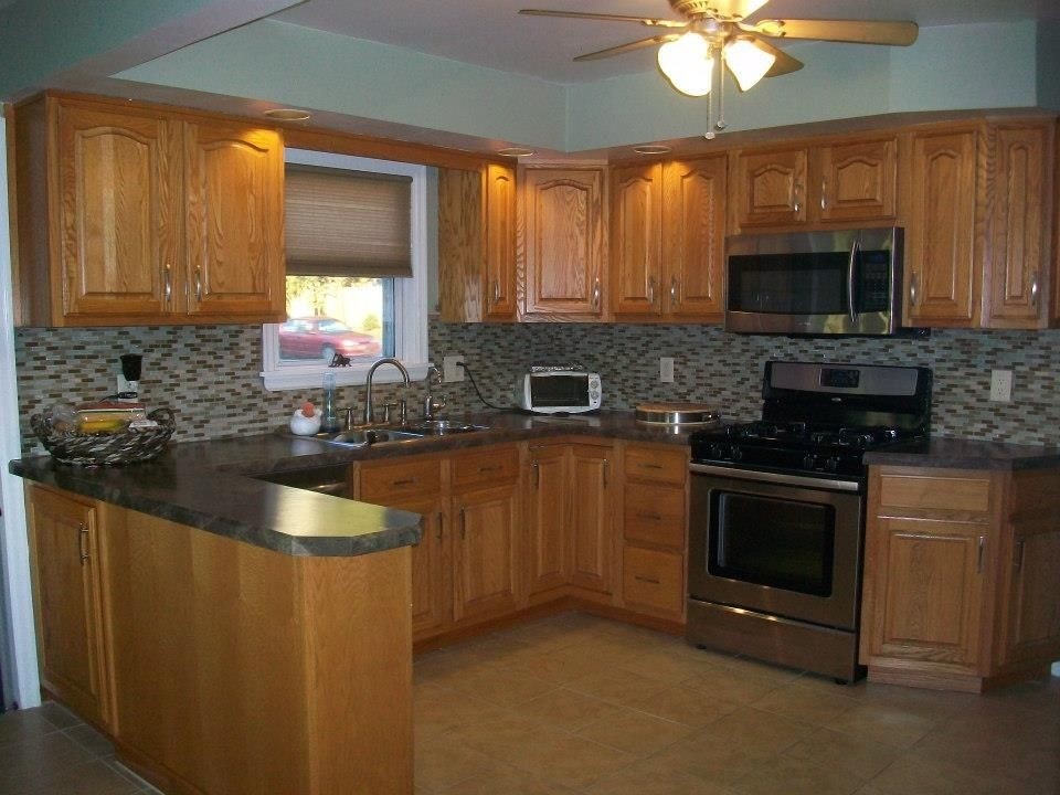 Kitchen color ideas with honey oak cabinets online