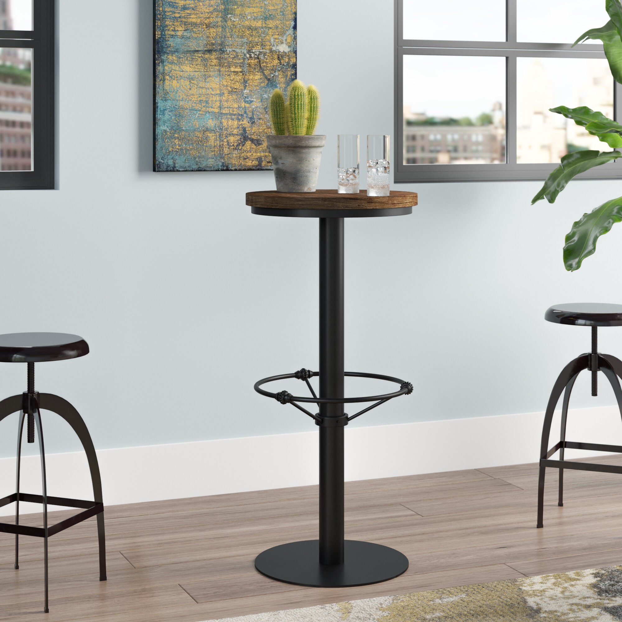 Liesel Bar Height Standing Pub Table with Wood Top
