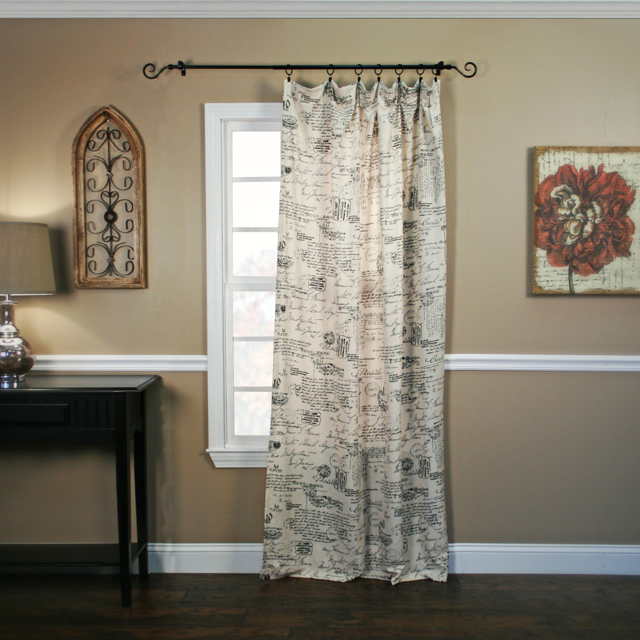 Maillet Crushed Taffeta Tailored Graphic Print & Text Semi-Sheer Rod Pocket Single Curtain Panel