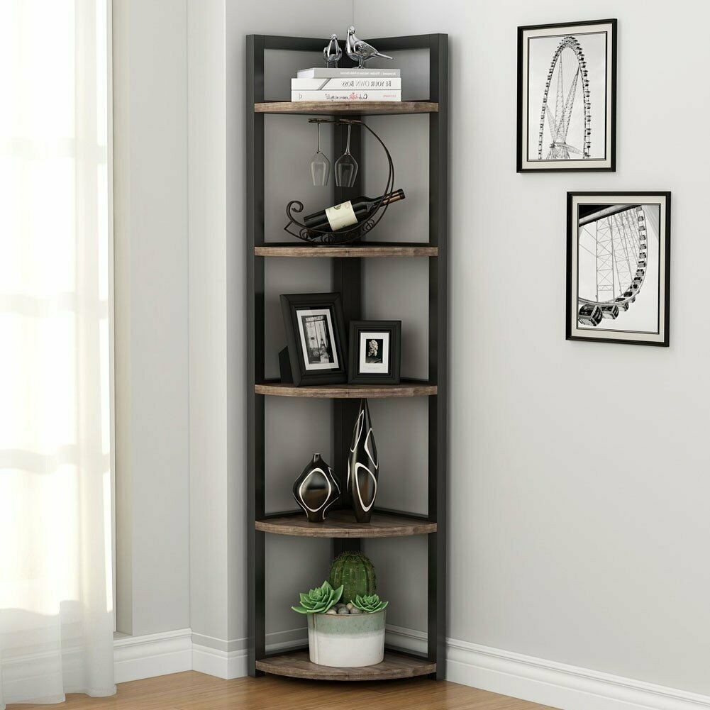 Solid Wood Corner Bookshelf , Small Shelving Unit , Minimalist