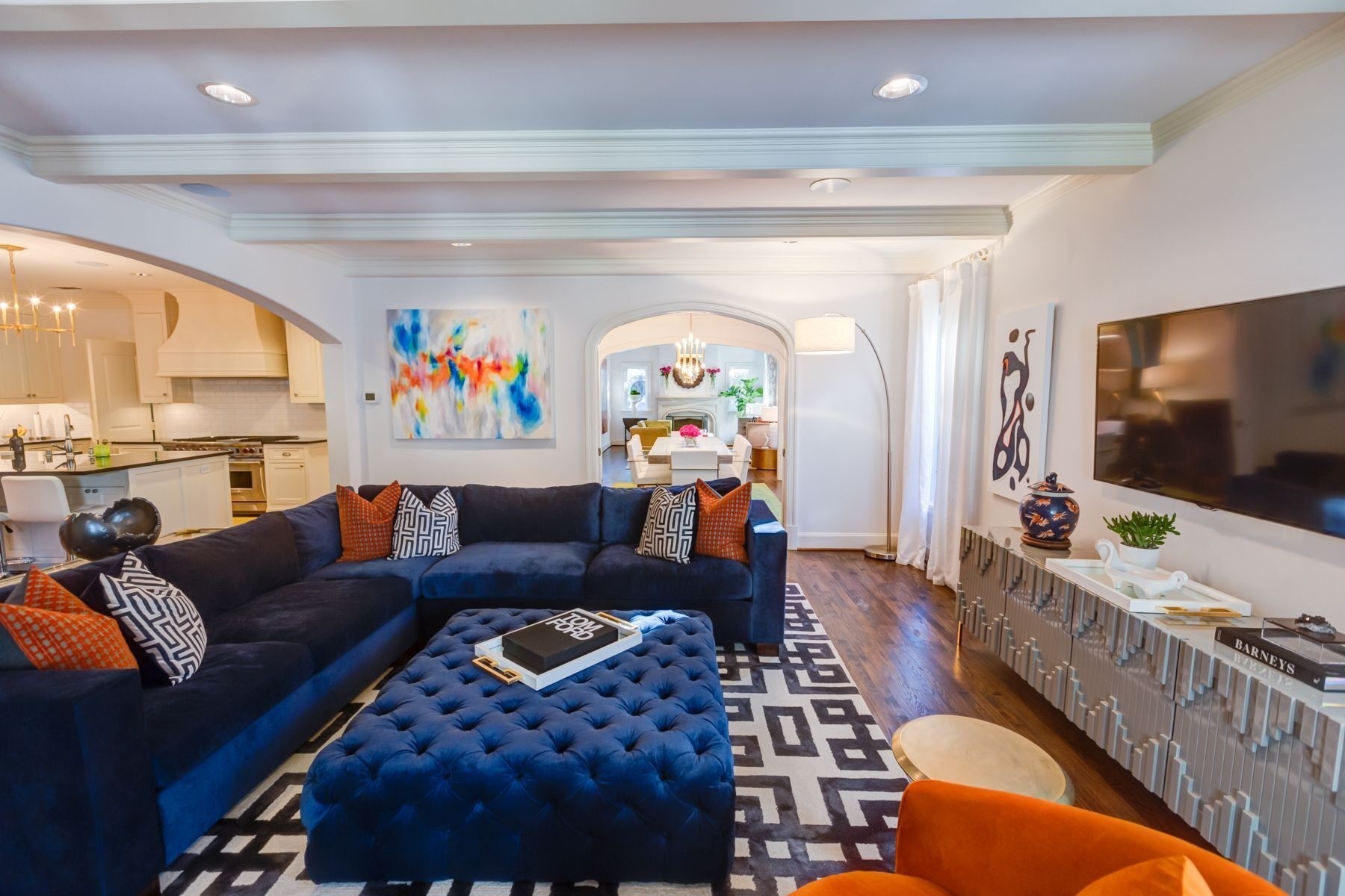 Modern Living Room Design with Blue Sofa