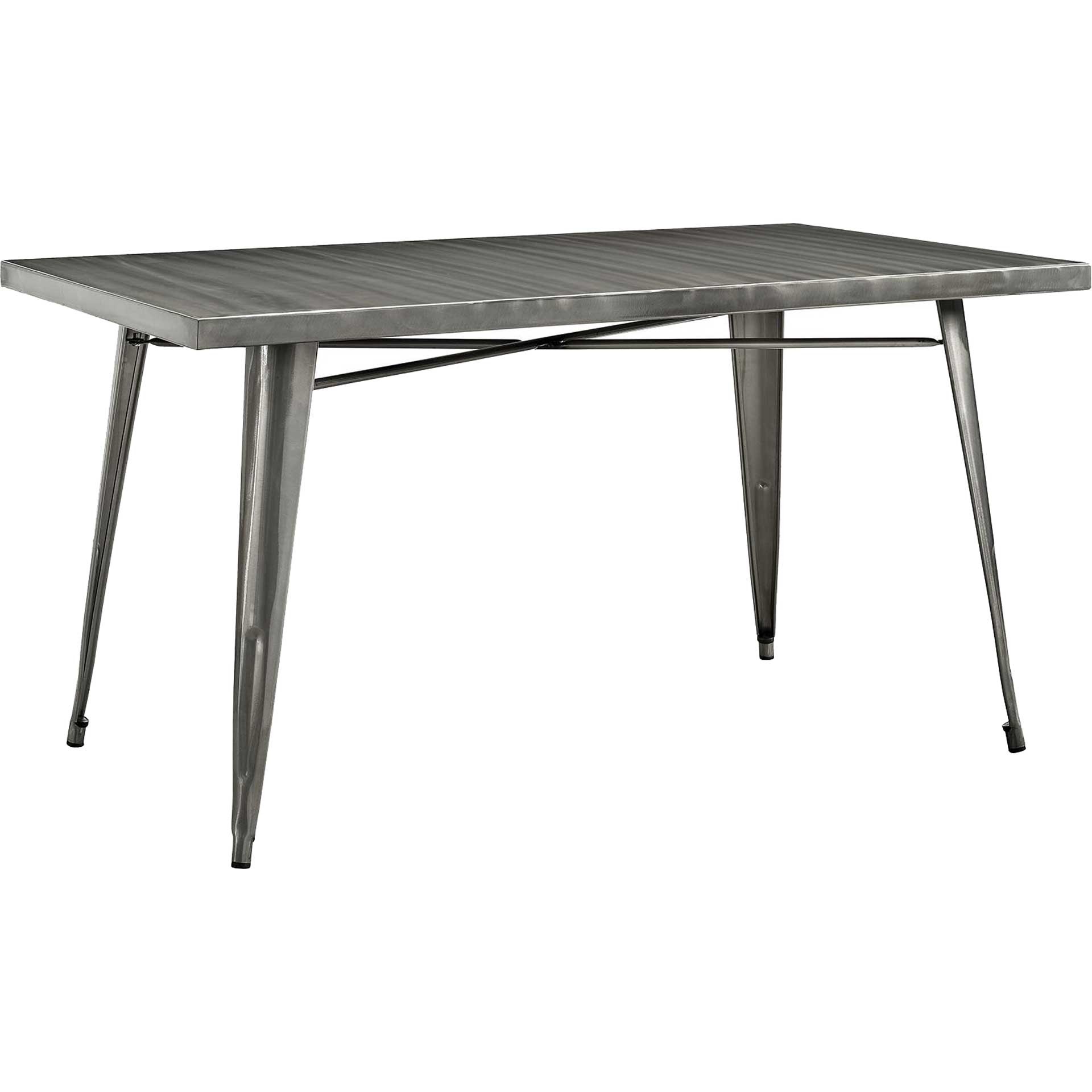 Modway Alacrity 60" Rustic Modern Farmhouse Stainless Steel Metal Rectangle Dining Table in Gunmetal