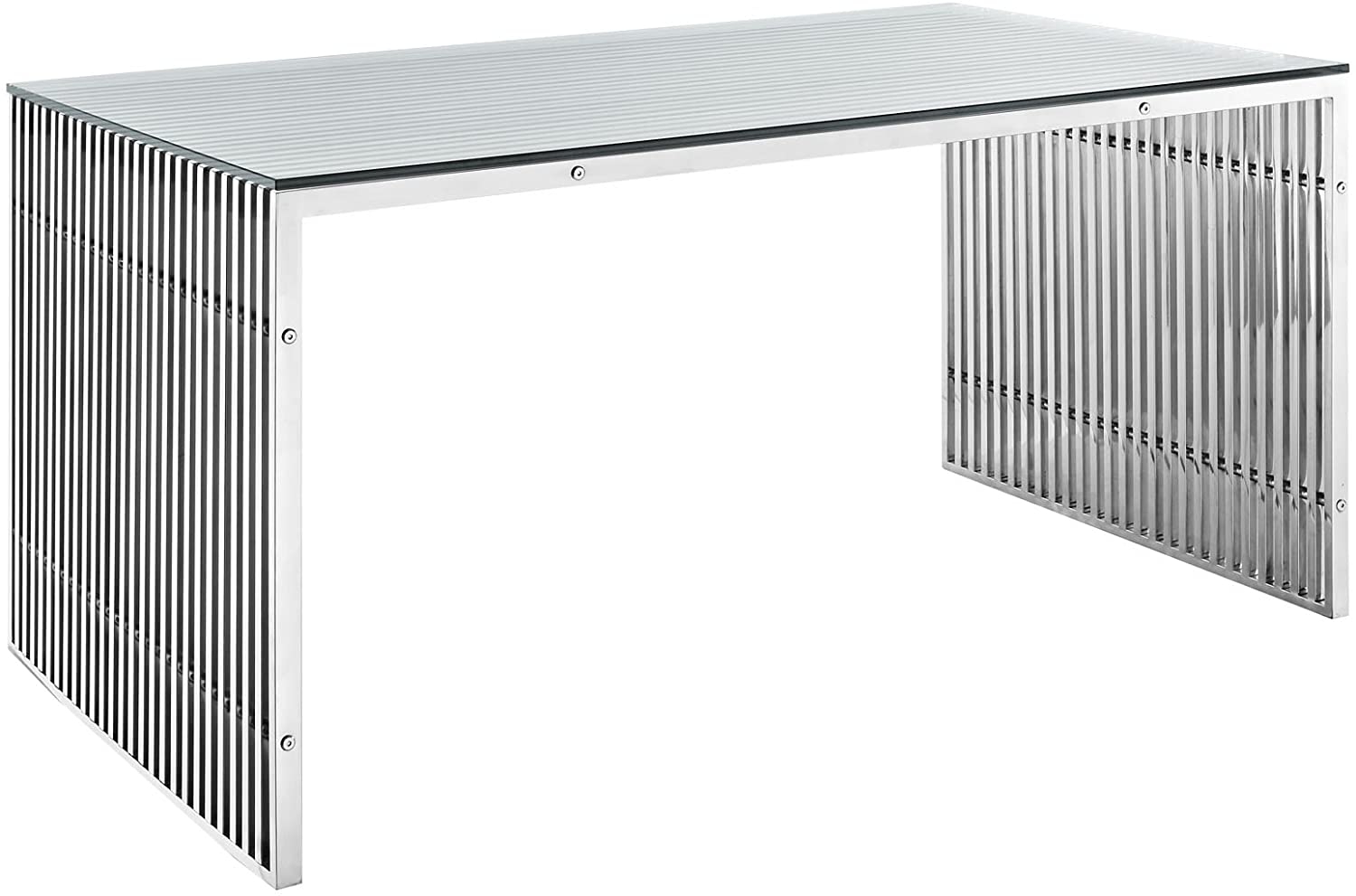 Modway Gridiron 59" Industrial Modern Stainless Steel Dining Table in Silver