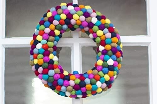 Multicolored Rainbow Pom Pom Wreath Multicolored Rainbow Pom Pom Wreath