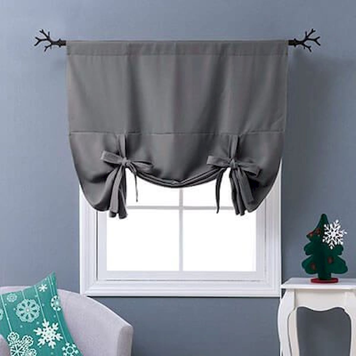 NICETOWN Thermal Insulated Blackout Curtain - Bathroom Curtain Grey Tie Up Shade for Small Window, Window Valance Balloon Blind (Rod Pocket Panel, 46 inches W x 63 inches L)