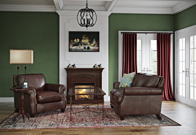 Olive Green And Dark Brown Living Room