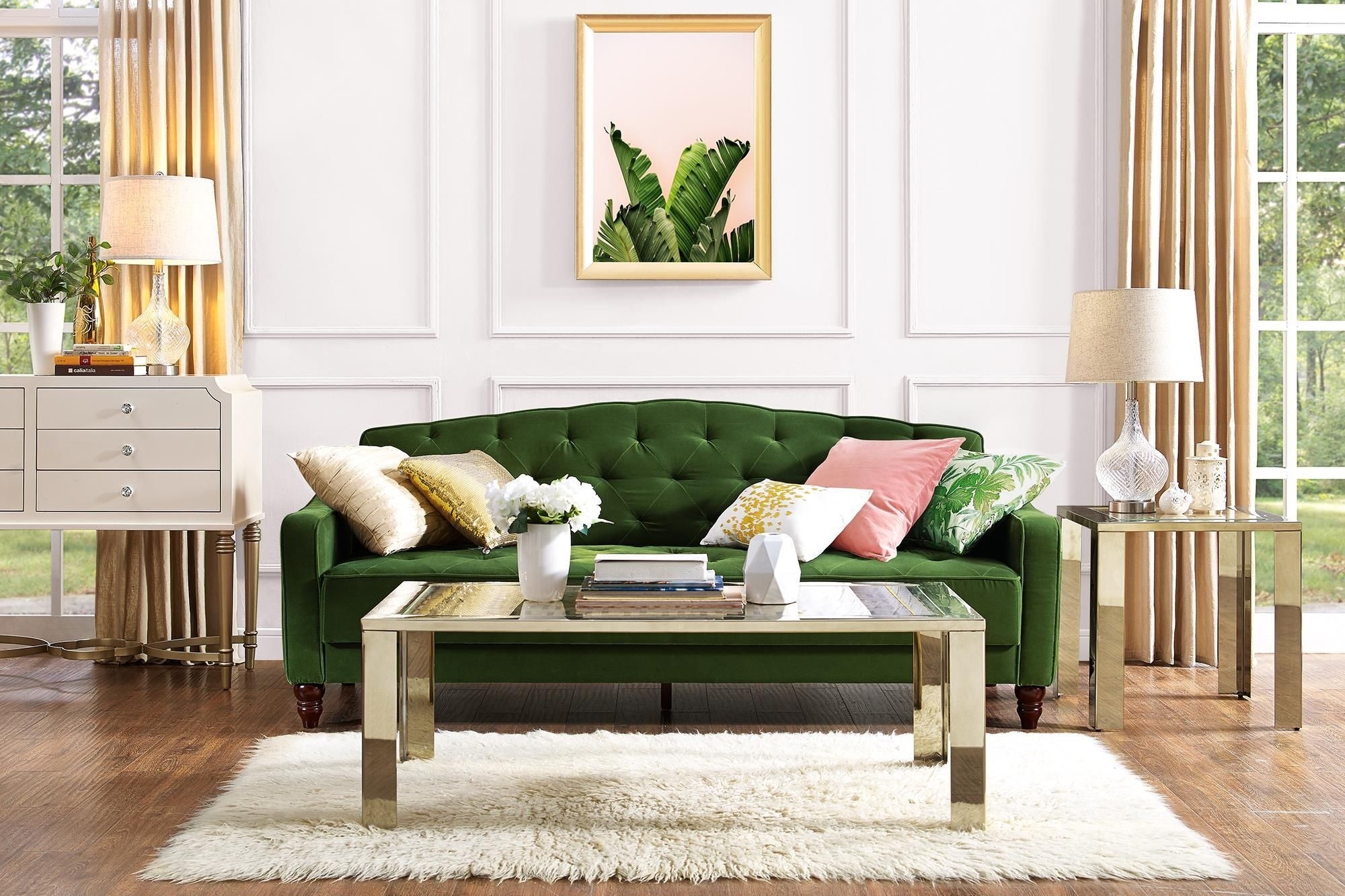 Living Room With Olive Green And Gold