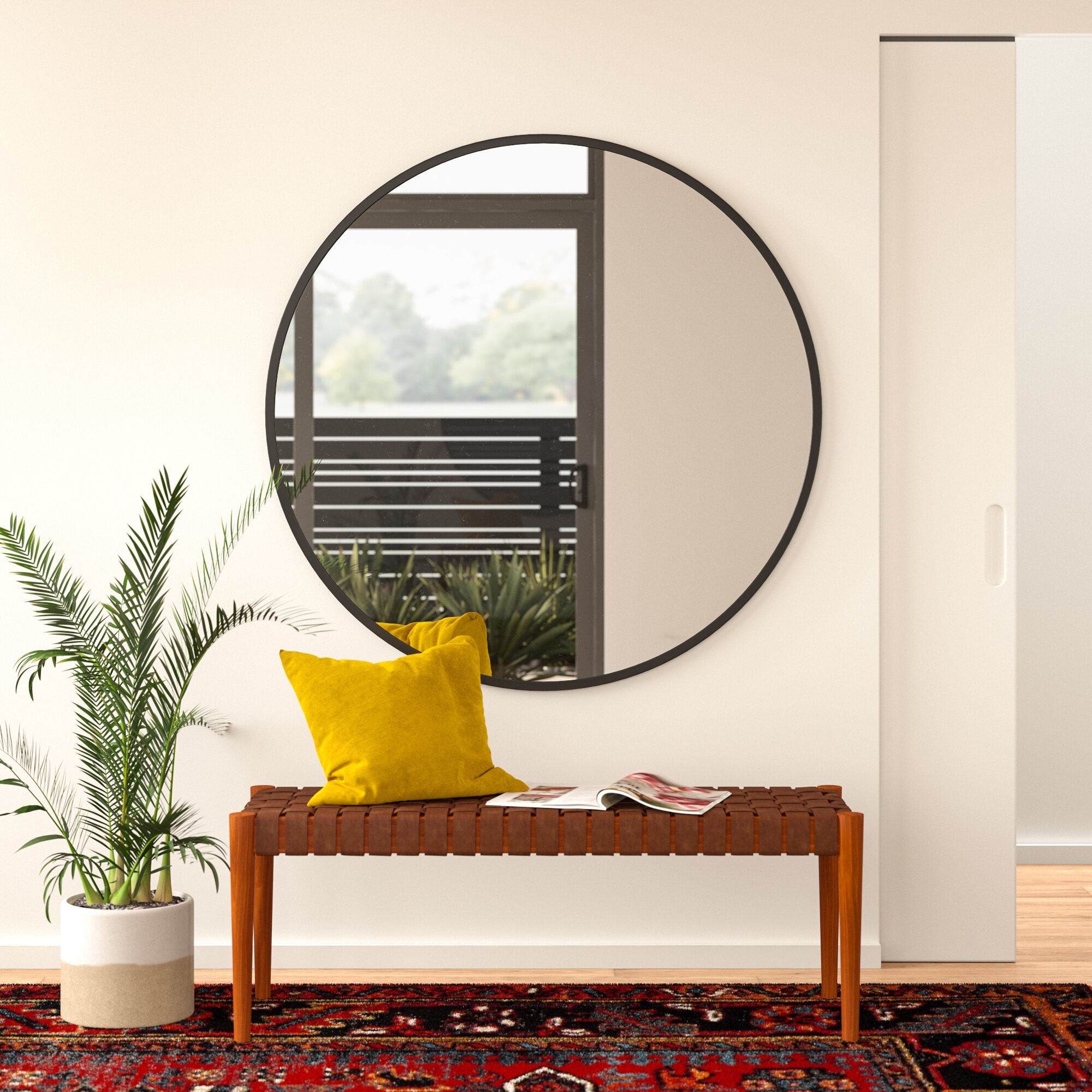 Oversized metal frame round mirror Oversized metal frame round mirror